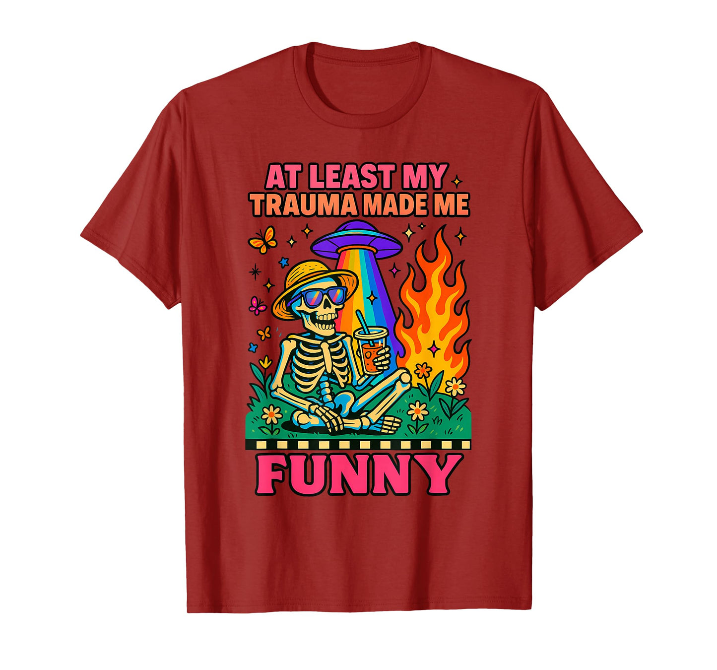 Trauma Made Me Funny Skeleton Coffee Spicy Halloween Gag Men T-Shirt
