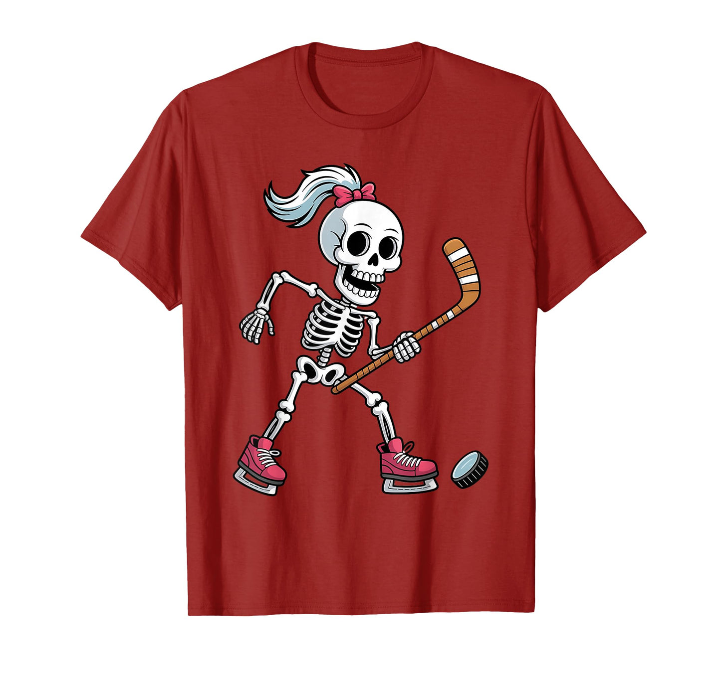 Skeleton Ice Hockey Halloween Costume Funny Women Girls Kids T-Shirt