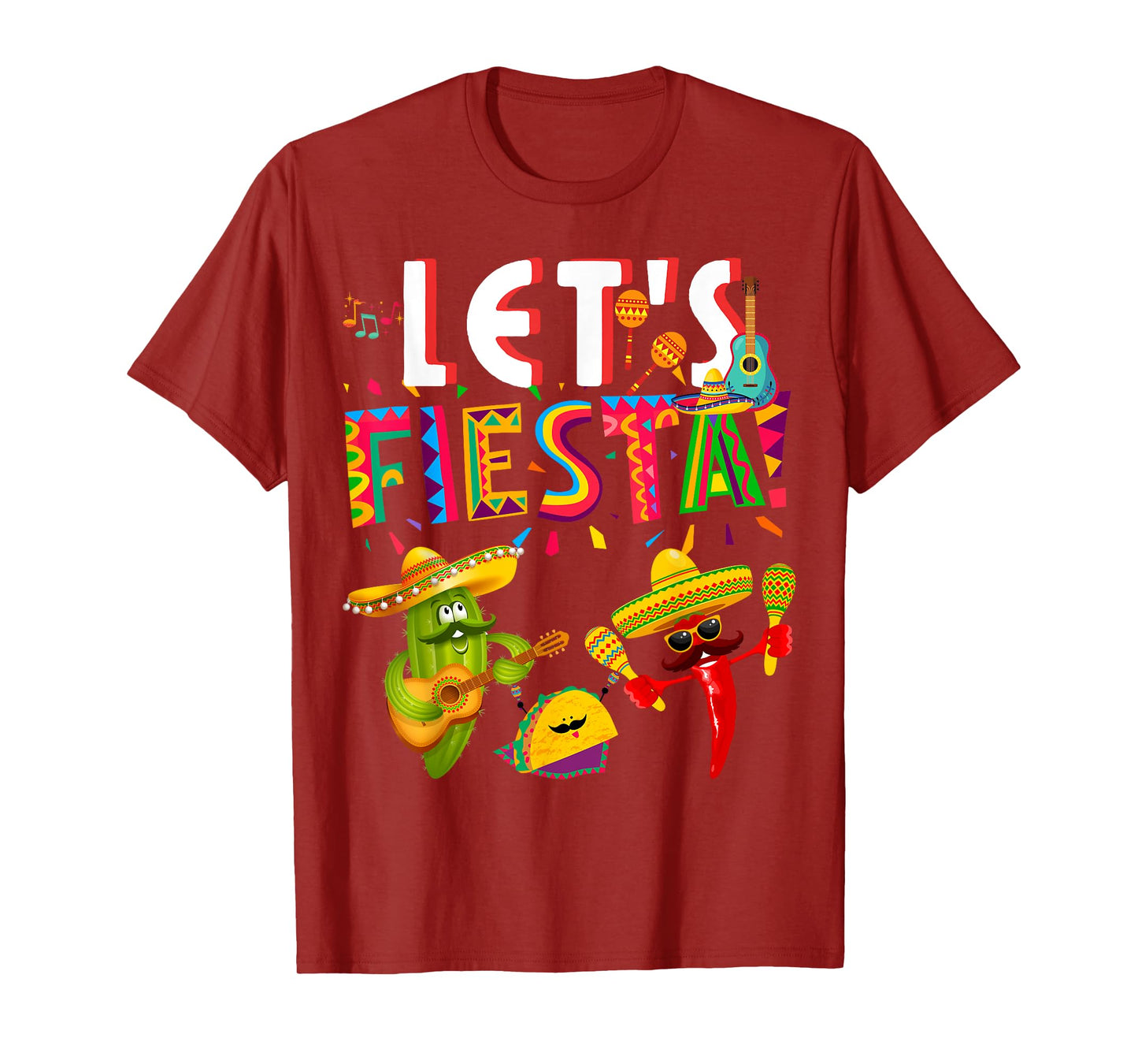 Let's Mexican Fiesta Cinco De Mayo Party Colourful Guitar T-Shirt