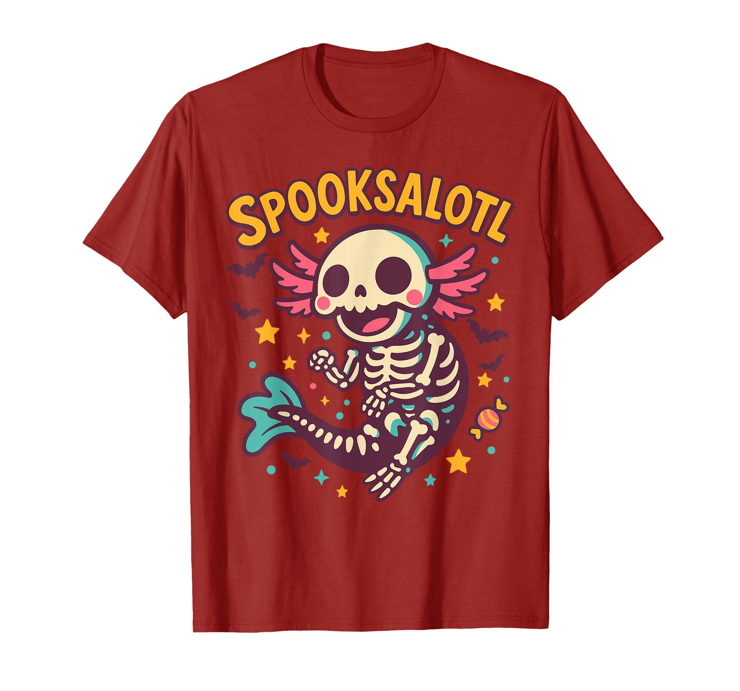 Spooky Axolotl Skeleton Cute Halloween T-Shirt