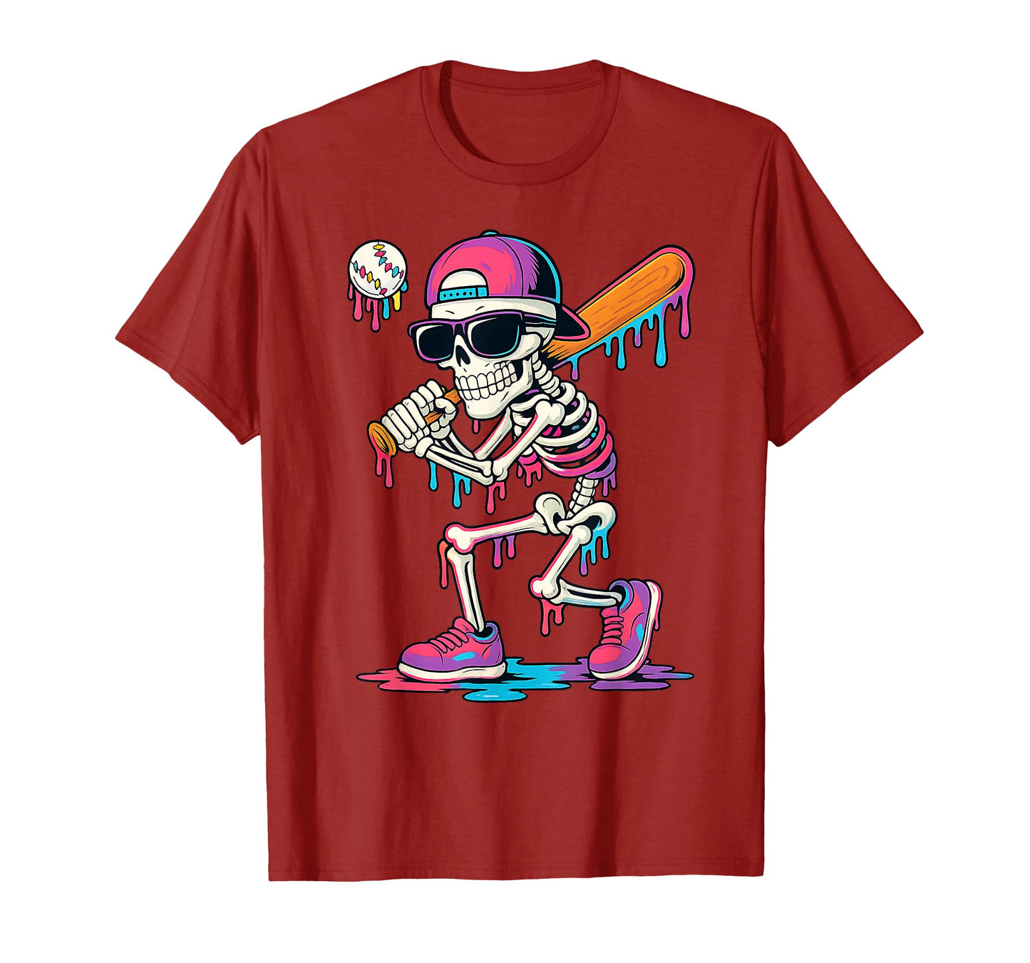Baseball Skeleton Drip Baseball Ice Cream Drip Baseball Drip T-Shirt