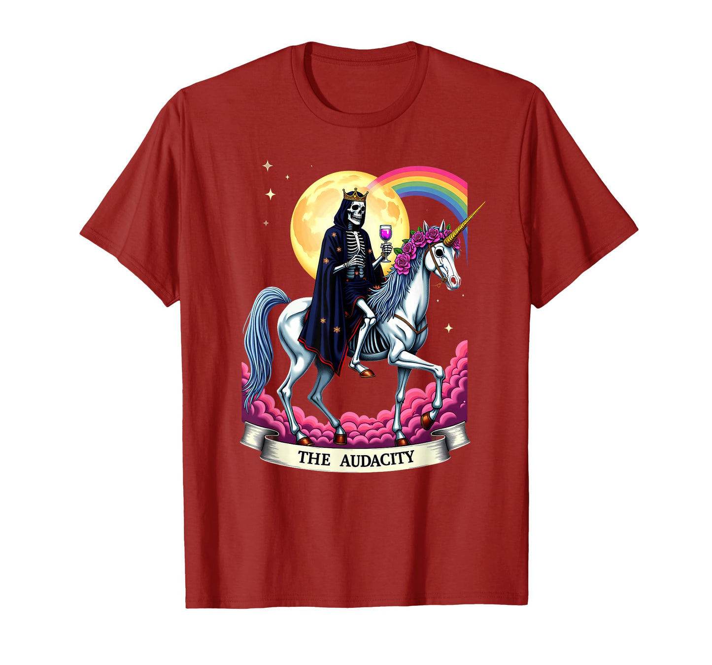 Tarot Card The Audacity King Skeleton Riding Unicorn T-Shirt