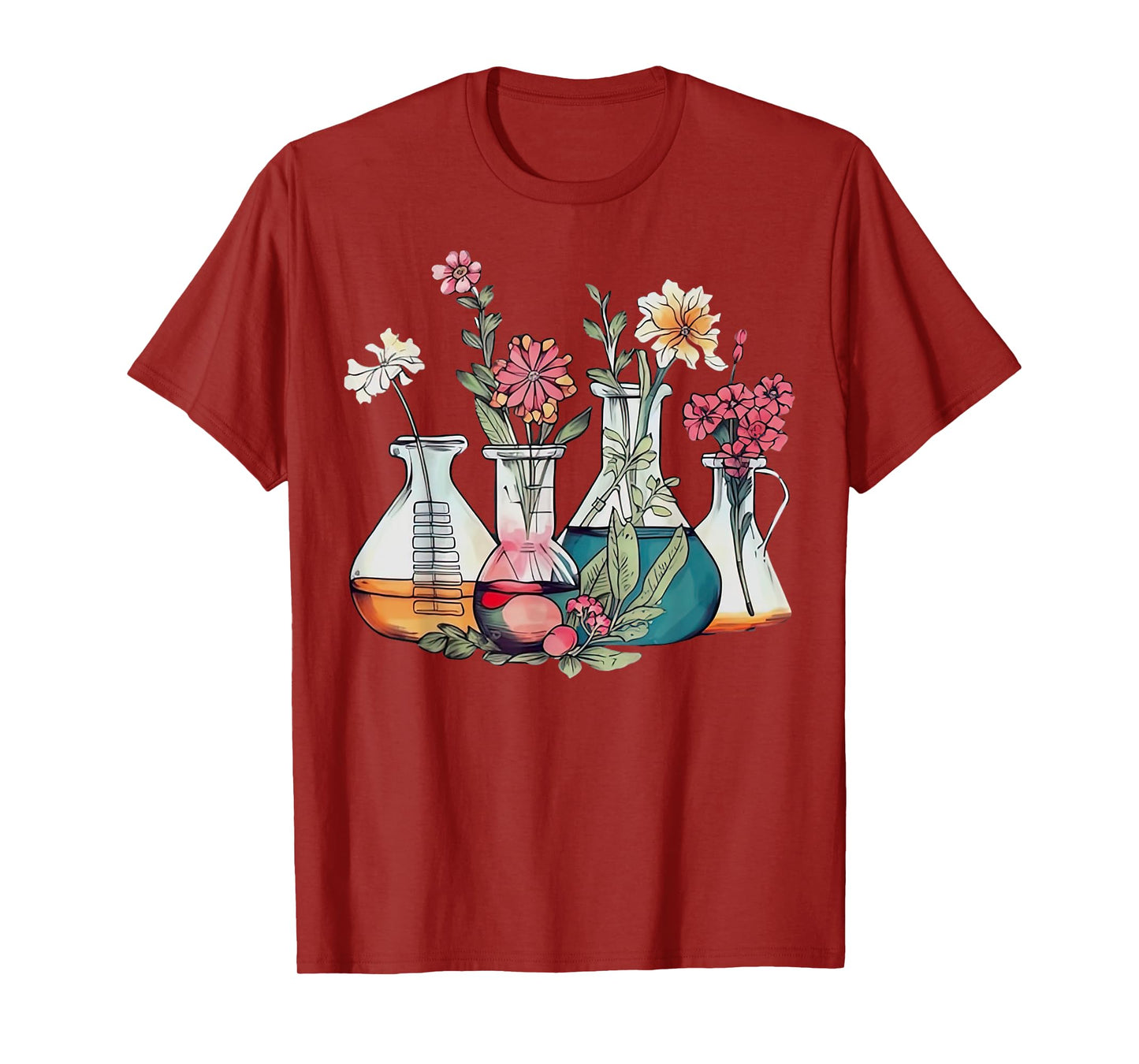 Floral Beakers Chemistry Lab Scientist T-Shirt