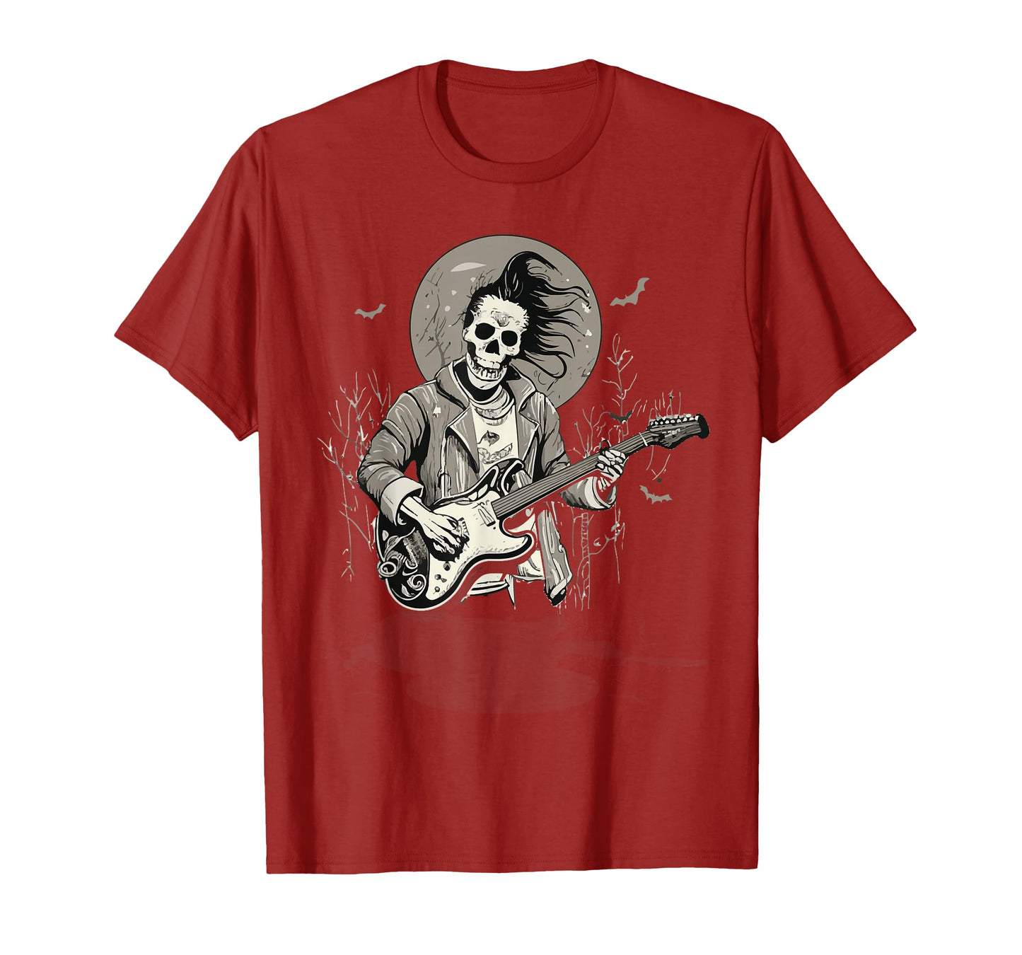 Skeleton Playing Guitar Vintage Shadow Rock Halloween T-Shirt