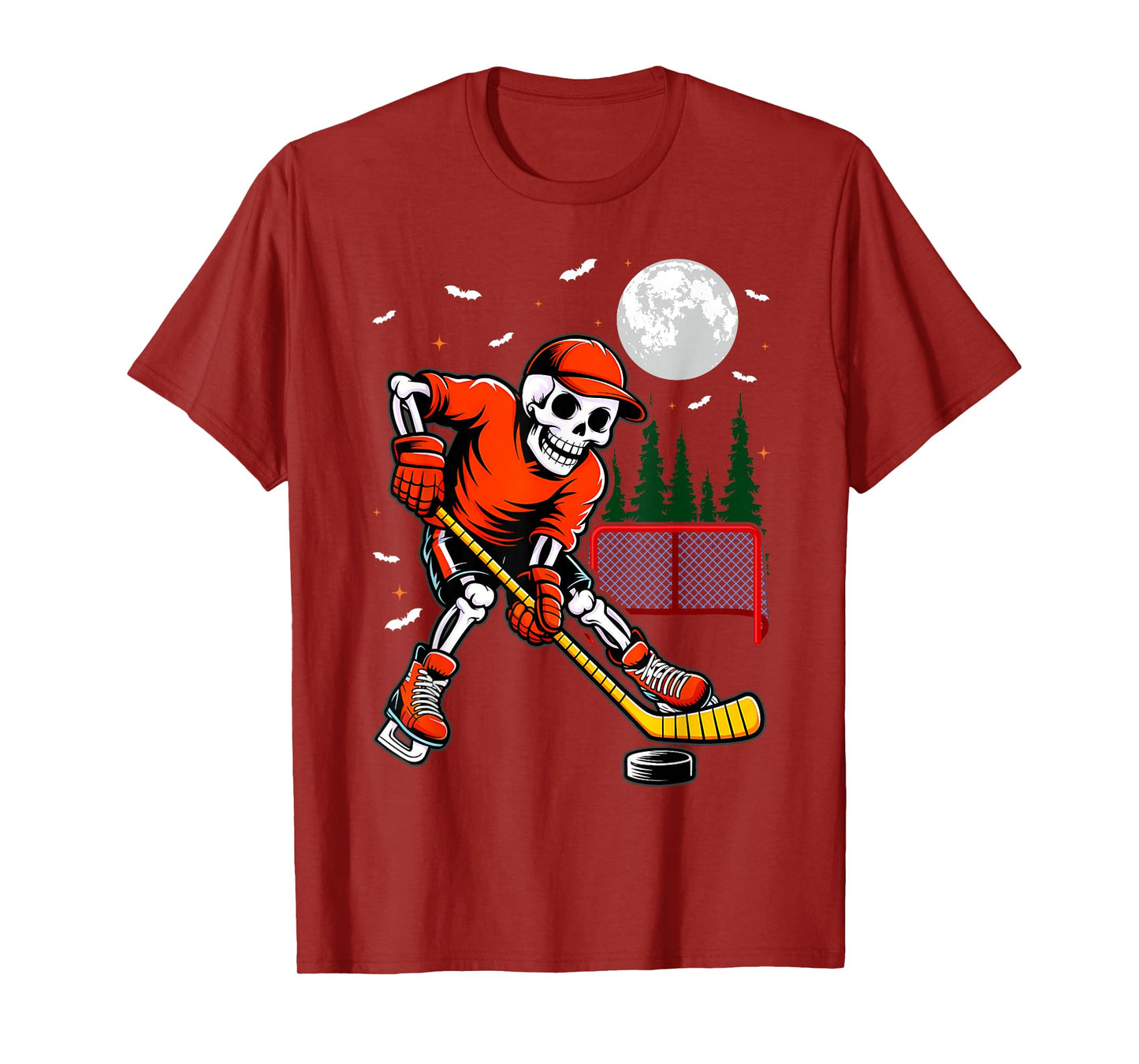Skeleton Ice Hockey Halloween Boys Funny T-Shirt