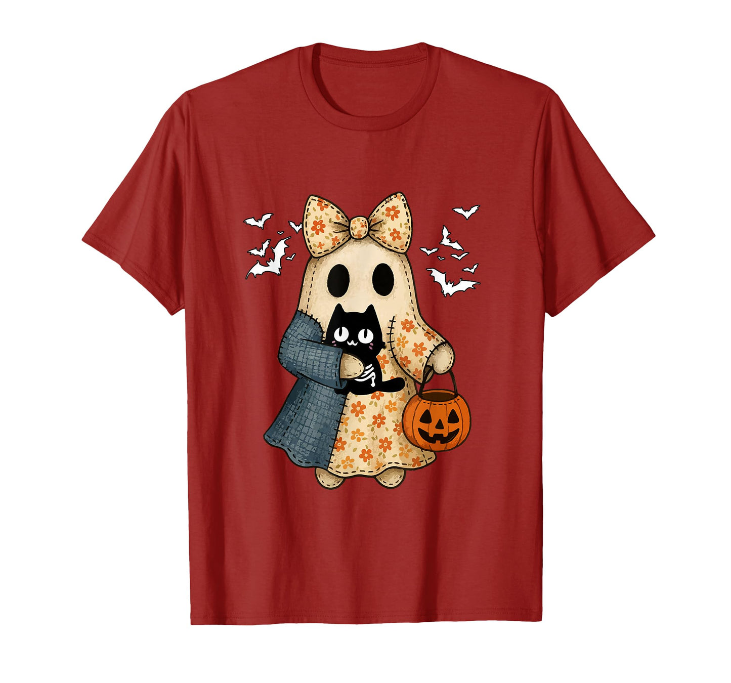 Boo Bow Tie Hugging Cat Cosplay Skeleton Halloween T-Shirt