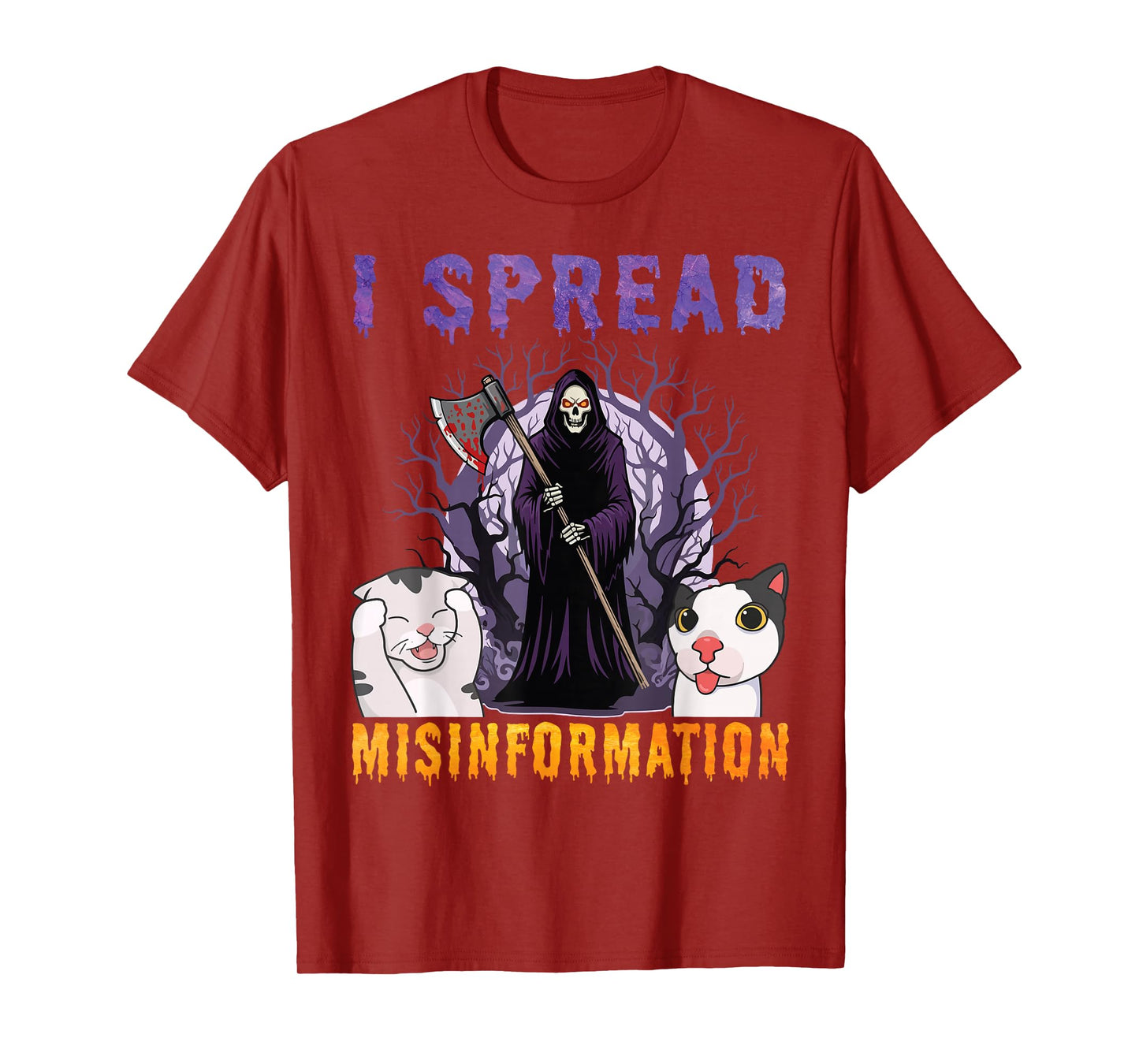 I Spread Misinformation Grim Reaper Cats Funny Dark Meme T-Shirt