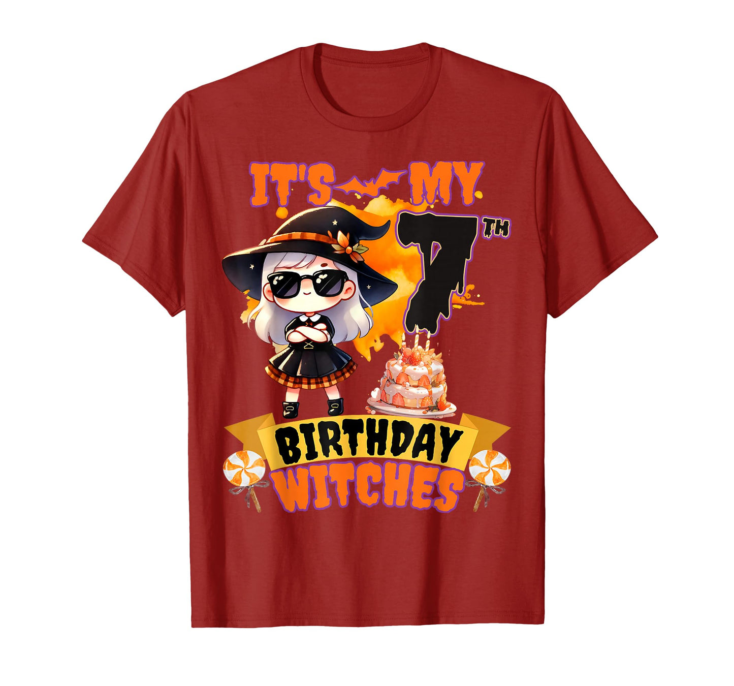 Kids 7th Birthday Cute Witch 7 Years Old Bday Party Girls T-Shirt
