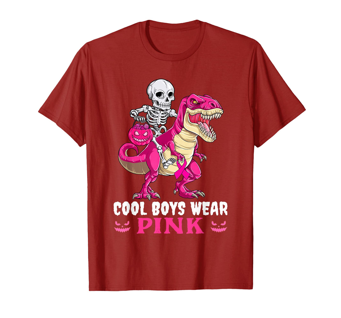 Cool Boys Wear Pink Skeleton and Dinosaur Breast Cancer T-Shirt