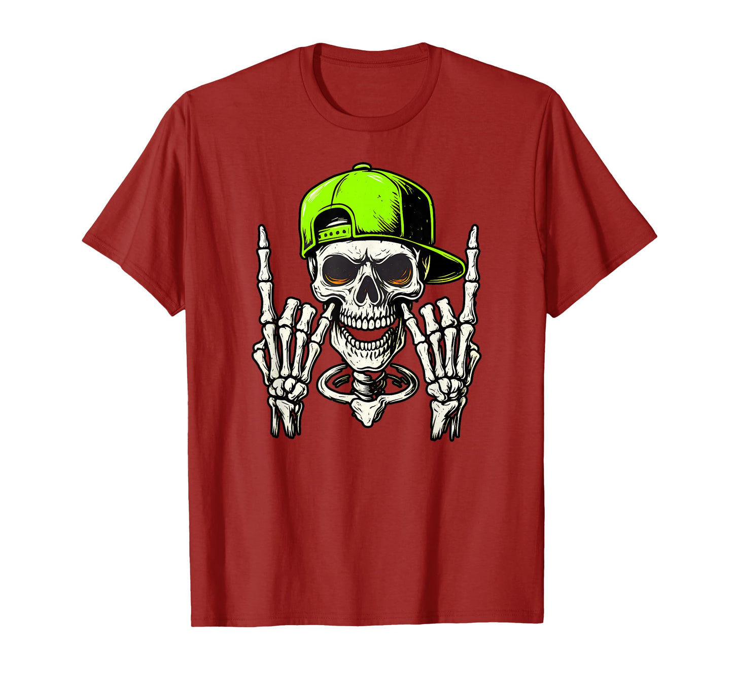 Rocker Skeleton with Cap Cool Halloween Punk Rock Men Boys T-Shirt