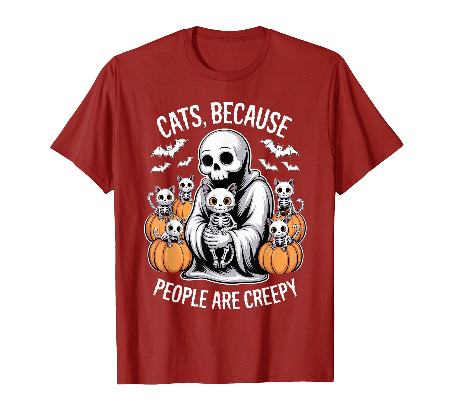 Cats Because People are Creepy Ghost Halloween Cat Mom Kids T-Shirt