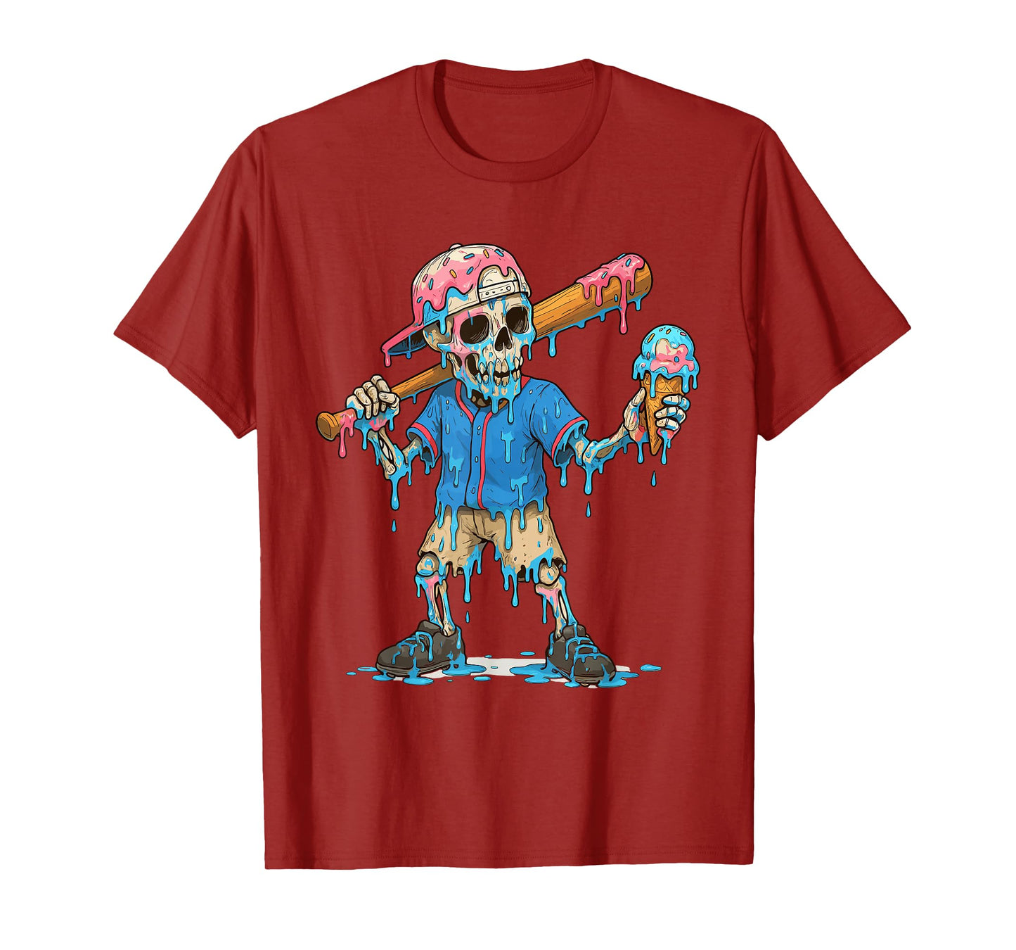 Funny Baseball Skeleton Ice Cream Drip Baseball Boys Youth T-Shirt