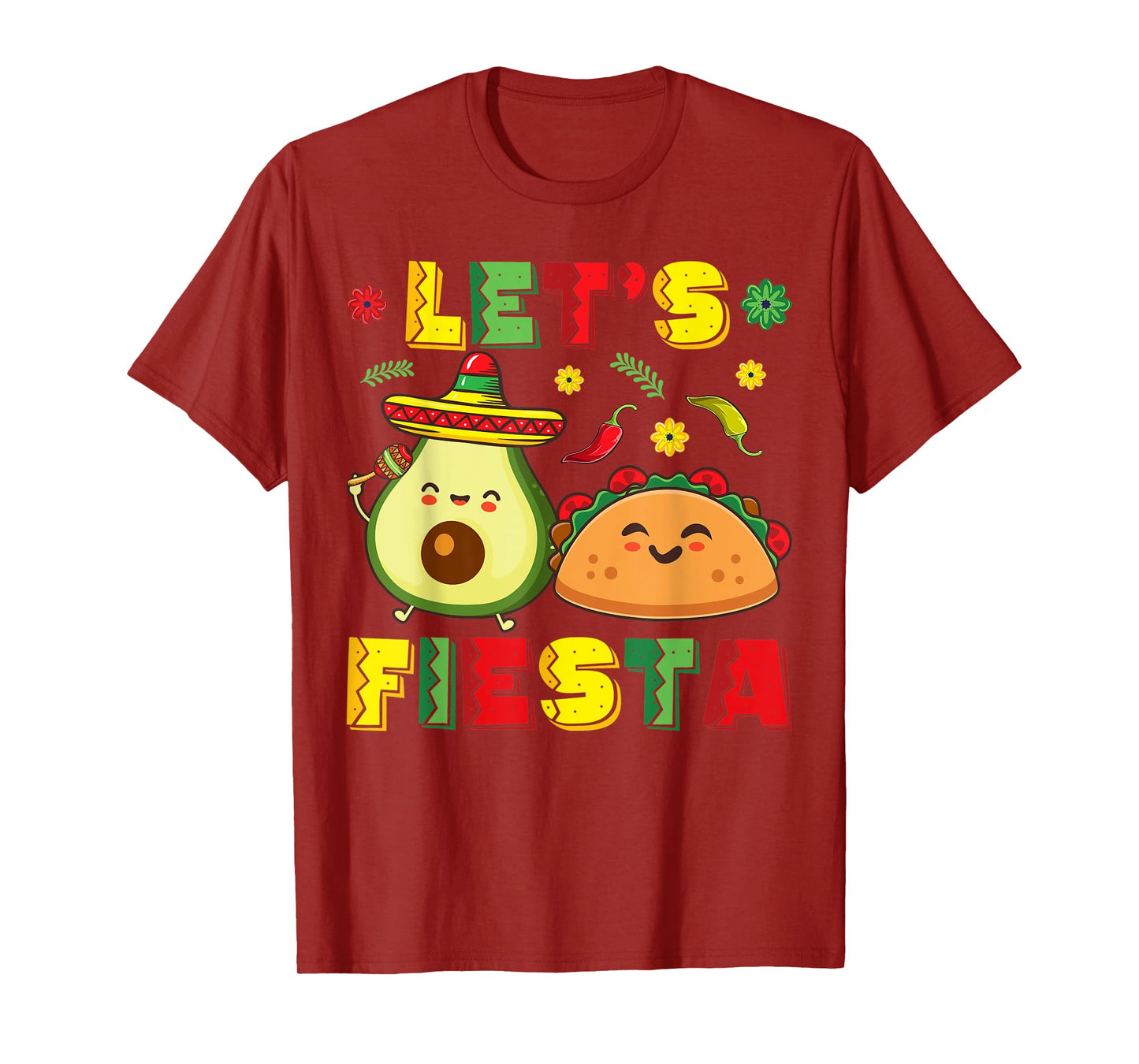 Mexican Cinco De Mayo Shirt Taco And Avocado Let's Fiesta T-Shirt