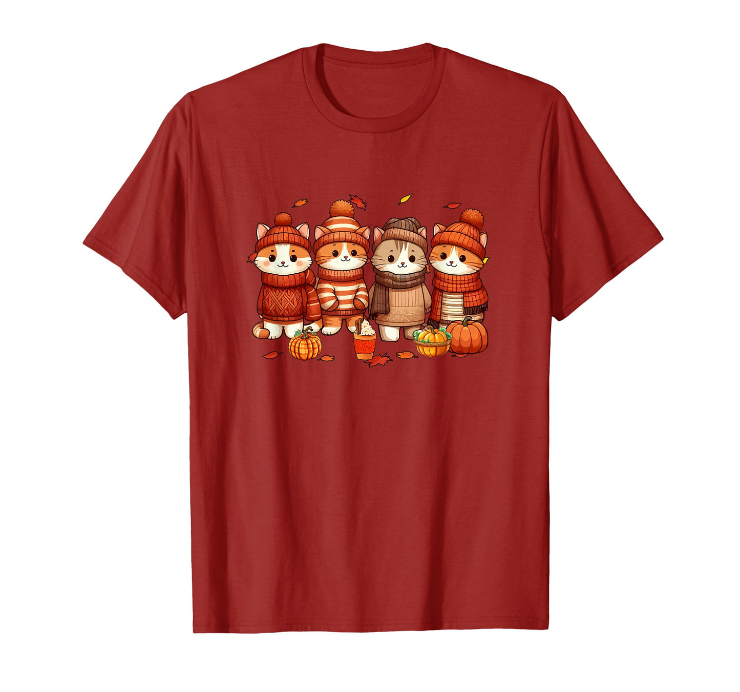 Group Cats Thanksgiving Pilgrim Fall Leaves Pumpkins T-Shirt