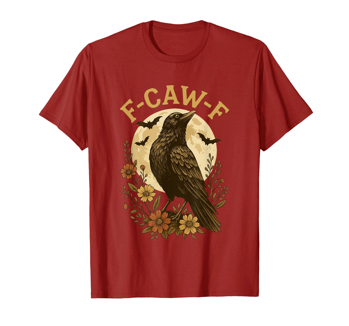 Black Crow F-Caw-F Raven Bird Saying Graphic Retro Floral T-Shirt
