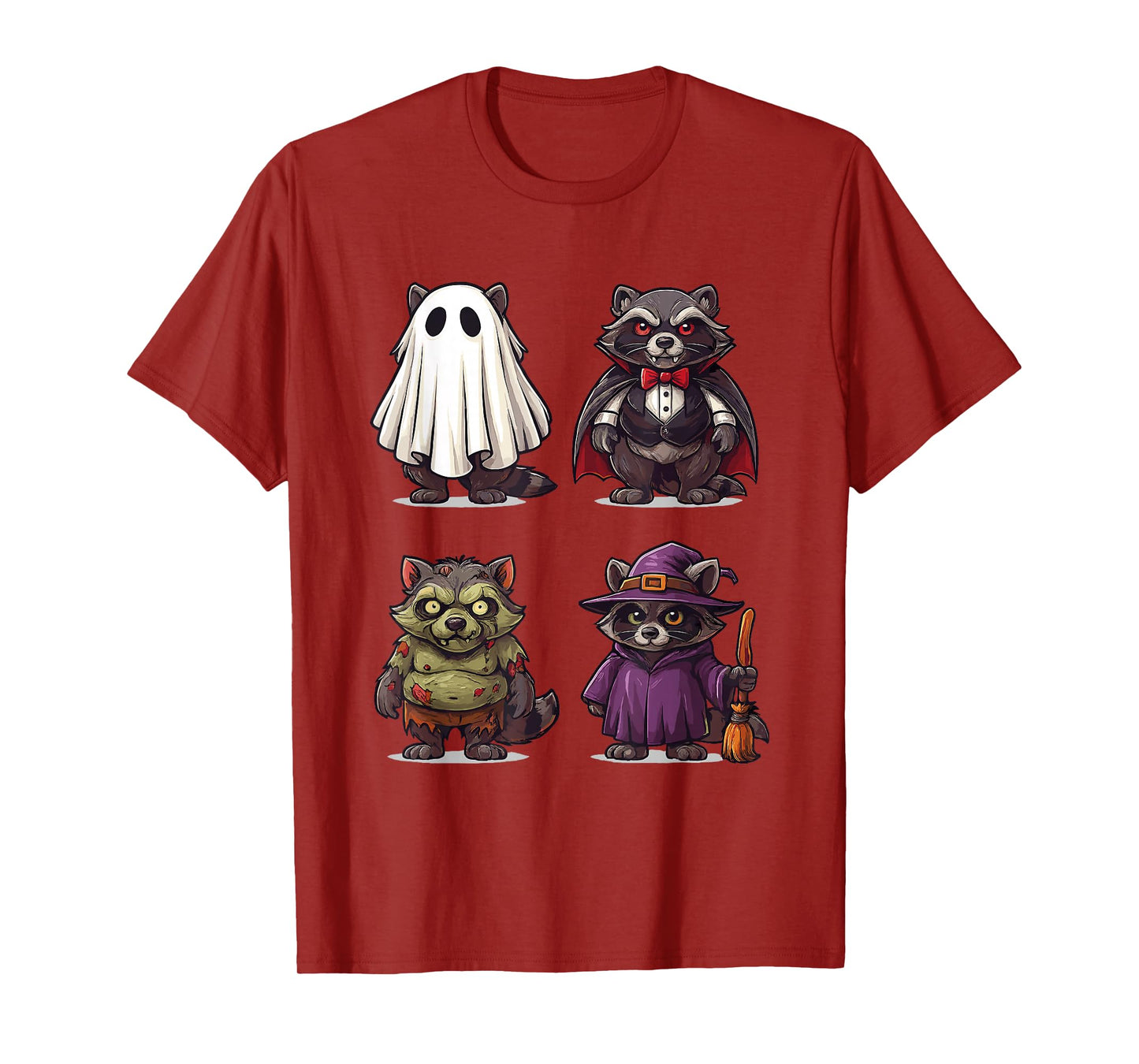 Funny Racoon Ghost Witch Zombie Halloween Costume Boys Girls T-Shirt