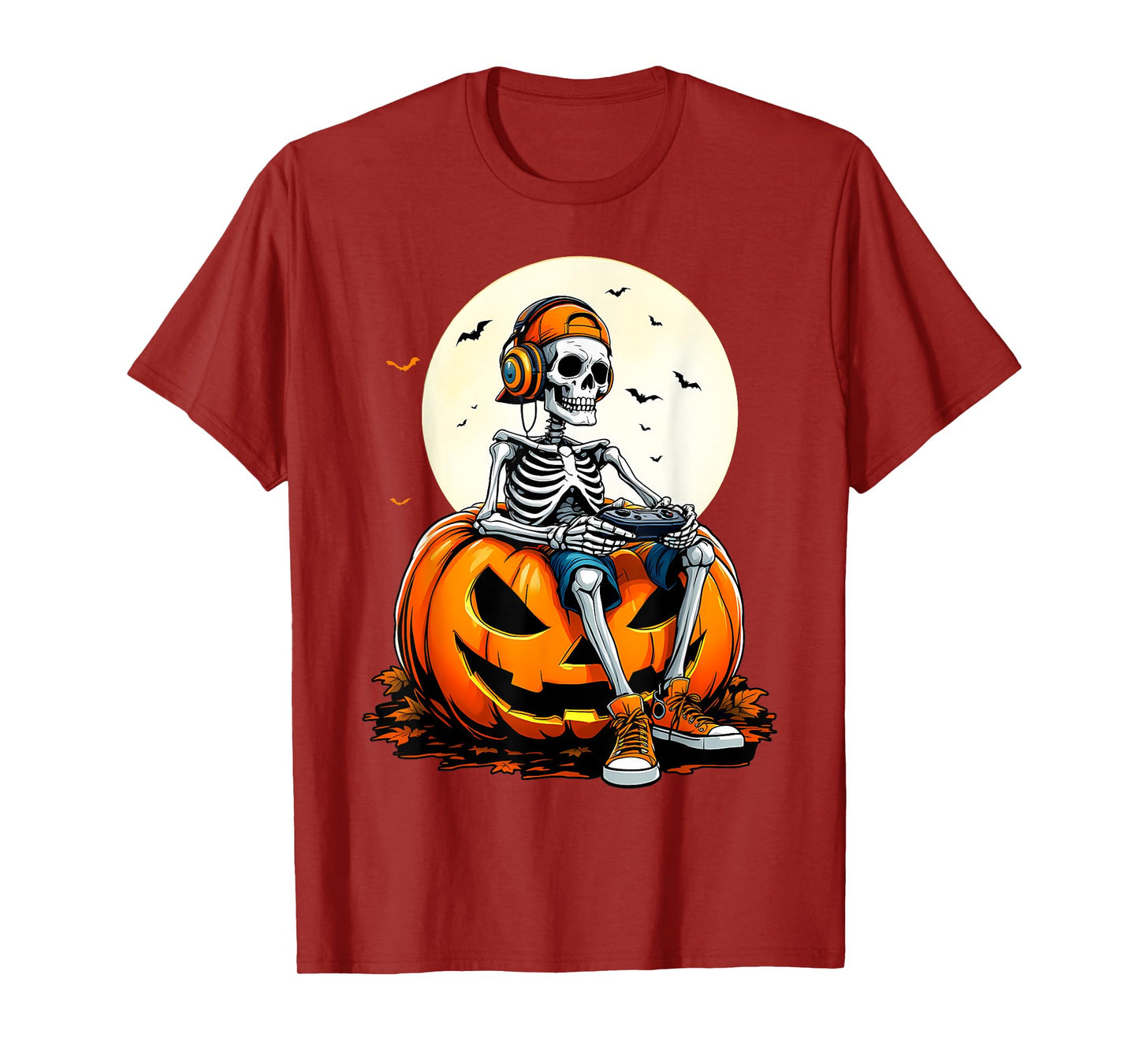 Spooky Pumpkin & Skeleton Gamer Tee | Boys & Kids Halloween T-Shirt