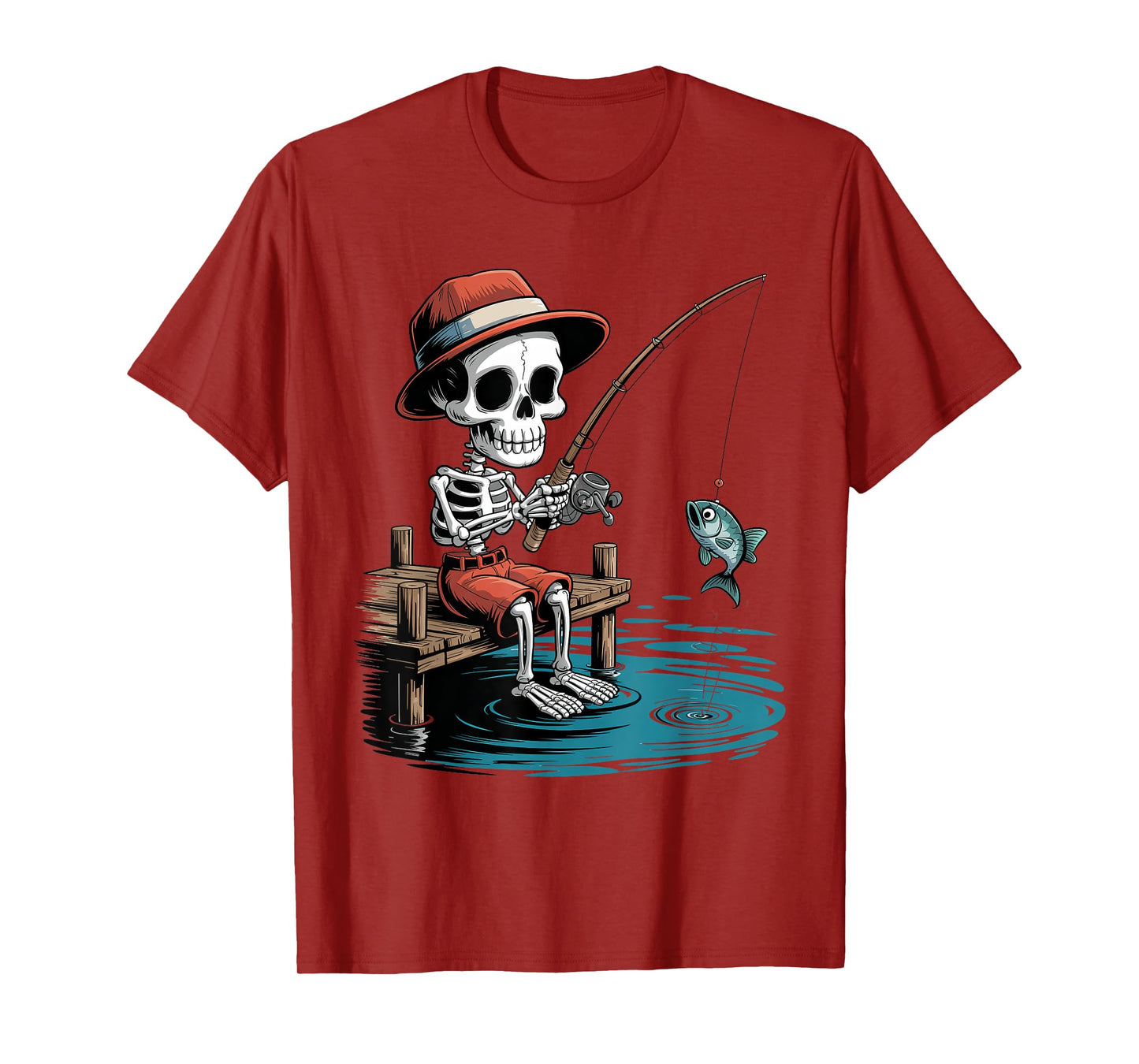 Funny Fisherman Skeleton Fishing Halloween Costume Men Women T-Shirt