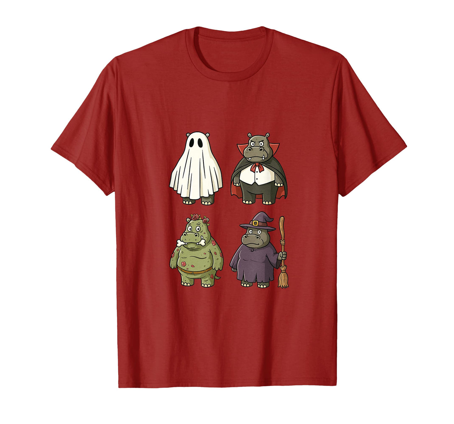 Funny Hippo Ghost Witch Zombie Halloween T-Shirt