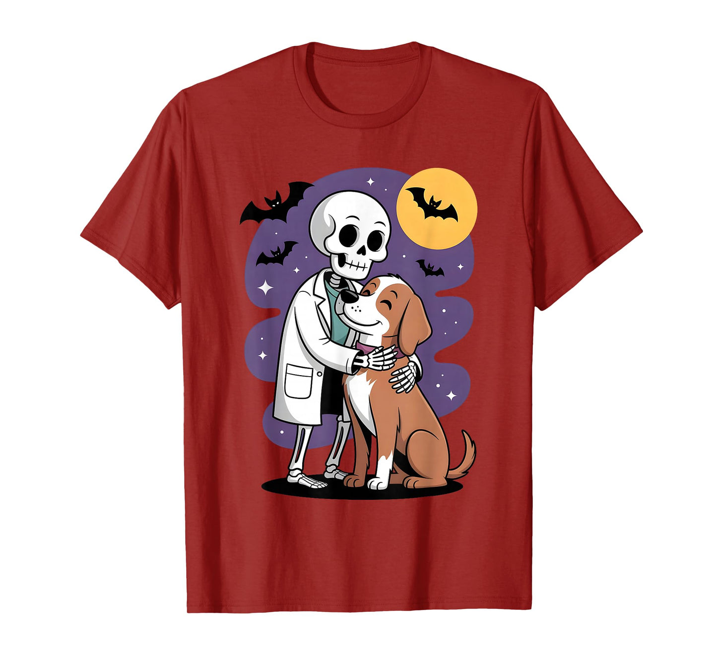 Skeleton Hugging Dog Funny Vet Dog Lover Halloween Men Women T-Shirt