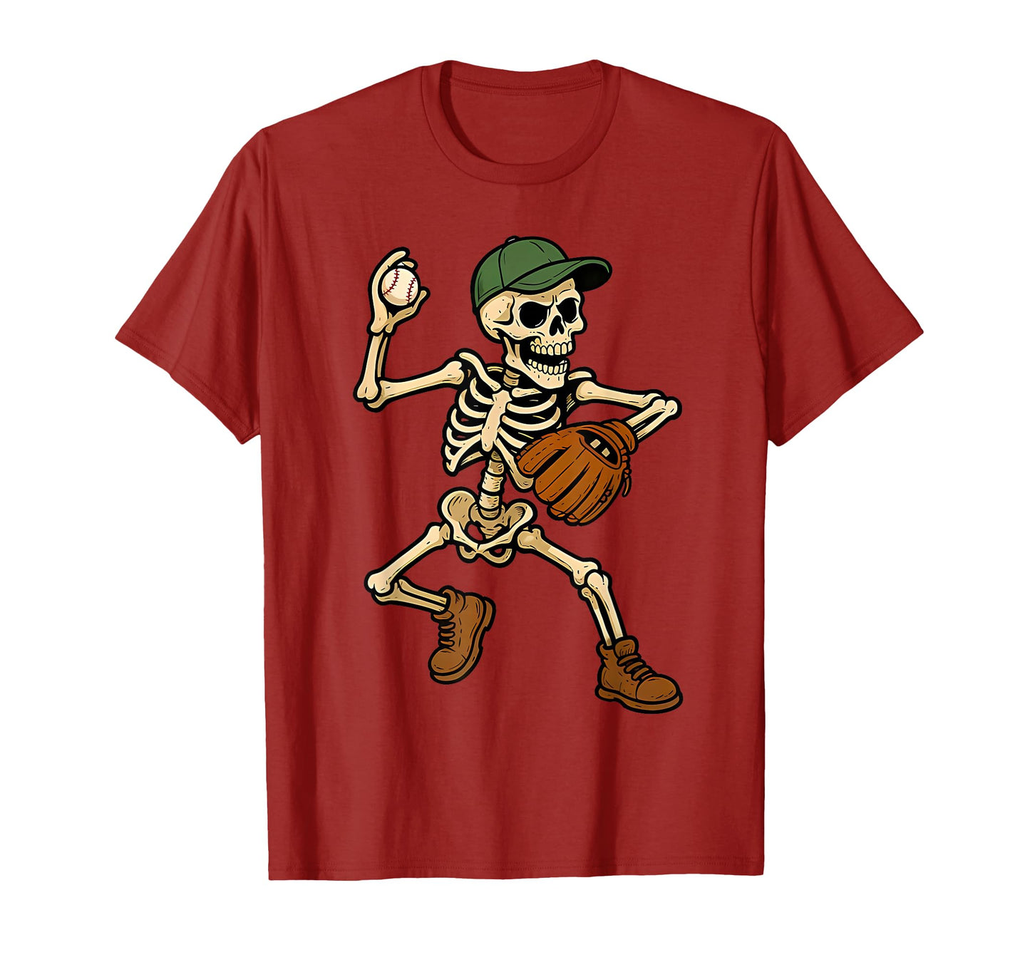 Halloween Skeleton Baseball Game Day Funny Men Boys Kids T-Shirt