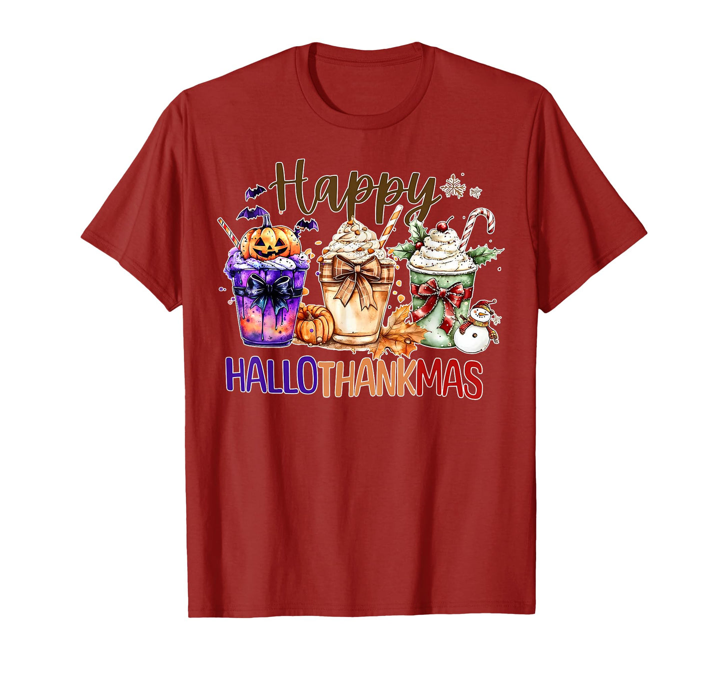 Happy Hallothanksmas Halloween Coffee Latte Thanksgiving T-Shirt