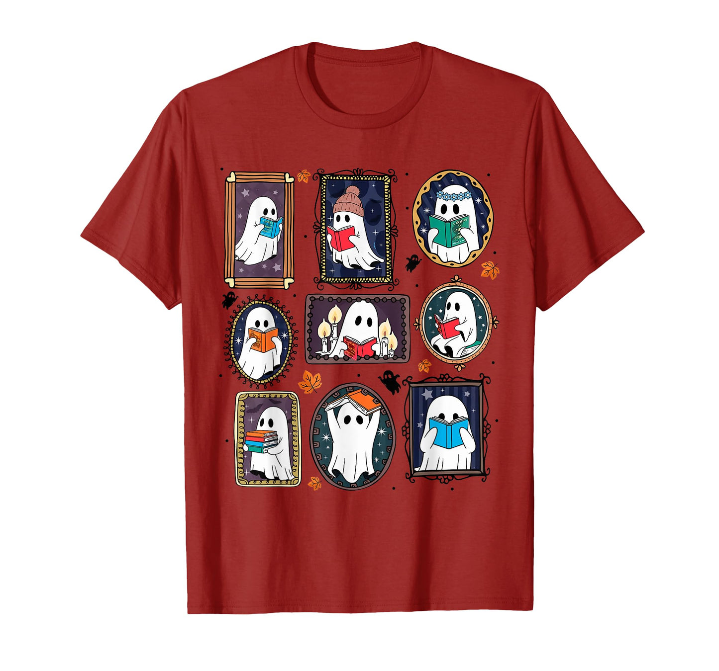 Ghost Reading Book Nerds Portrait Frame Picture Halloween T-Shirt