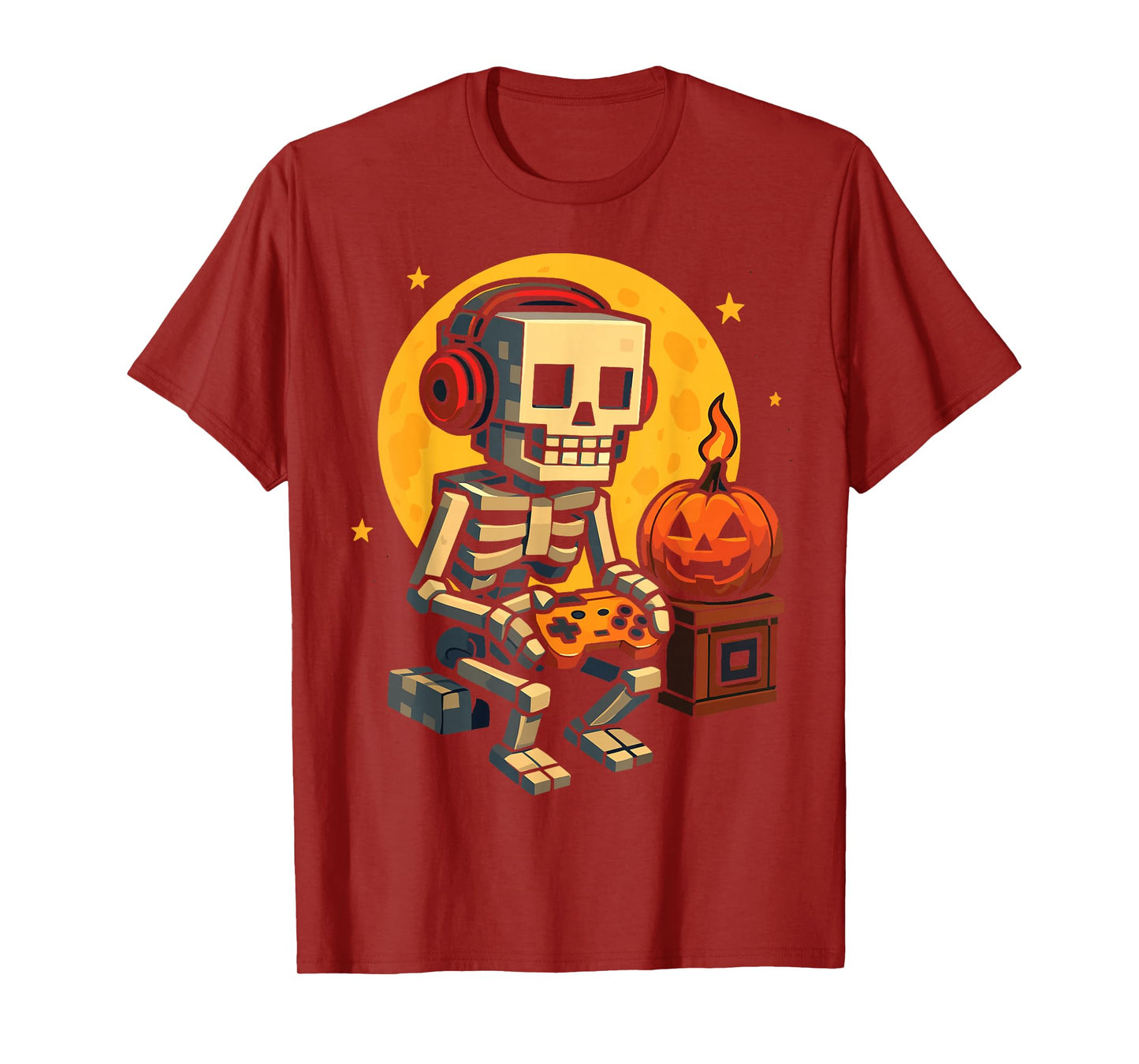 Halloween Skeleton Gamer Pixel Video Gaming Boys Men Kids T-Shirt