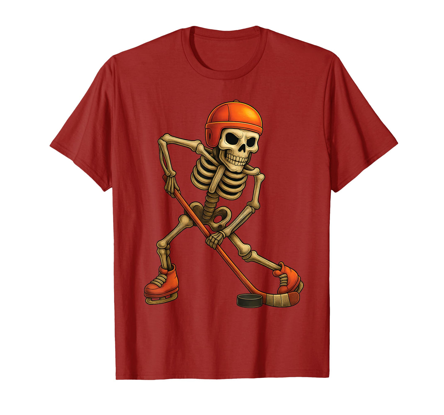 Skeleton Playing ice Hockey Player Halloween Costume Boys T-Shirt