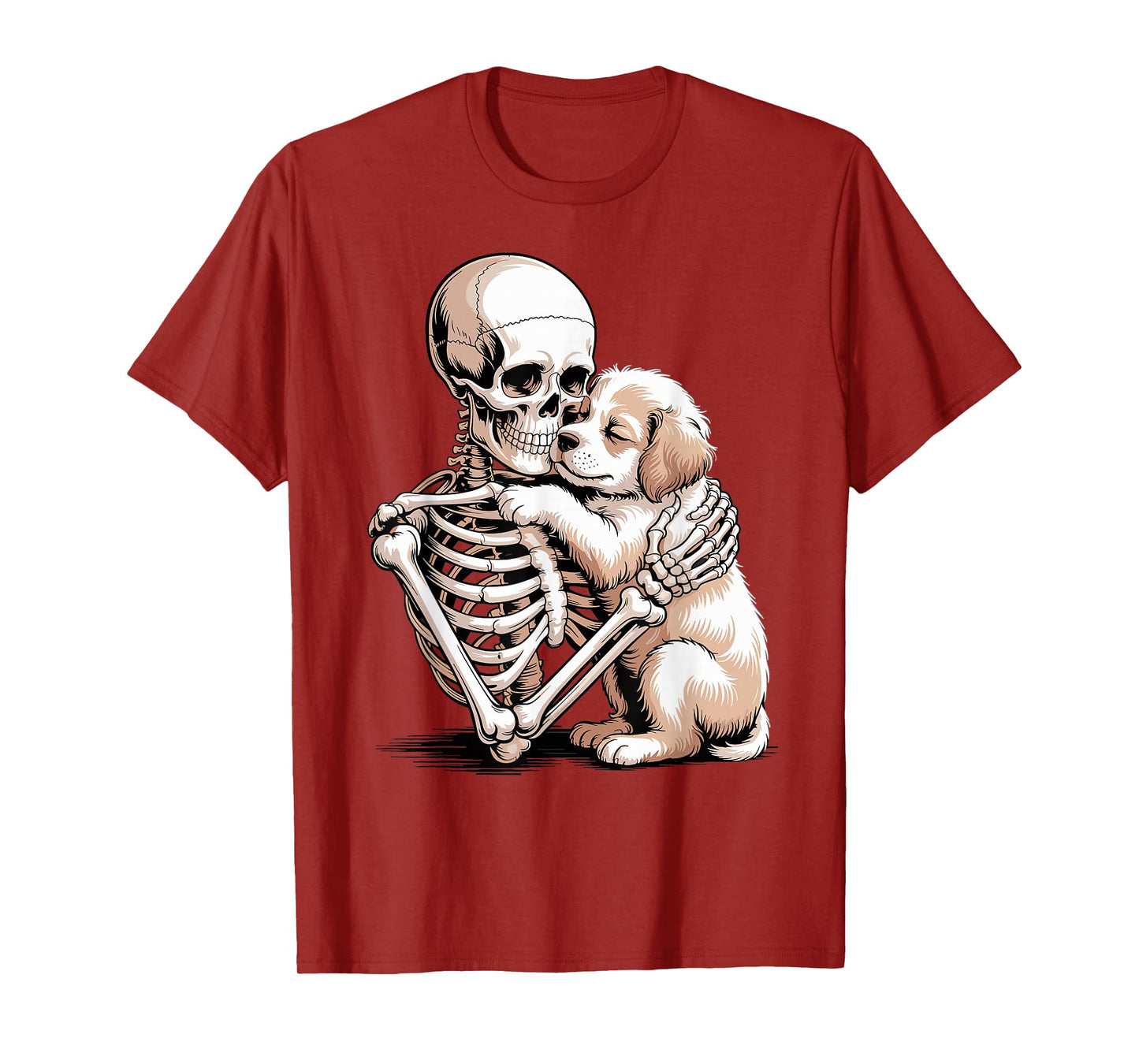 Skeleton Hugging Dog Gothic Pet Lover Design T-Shirt