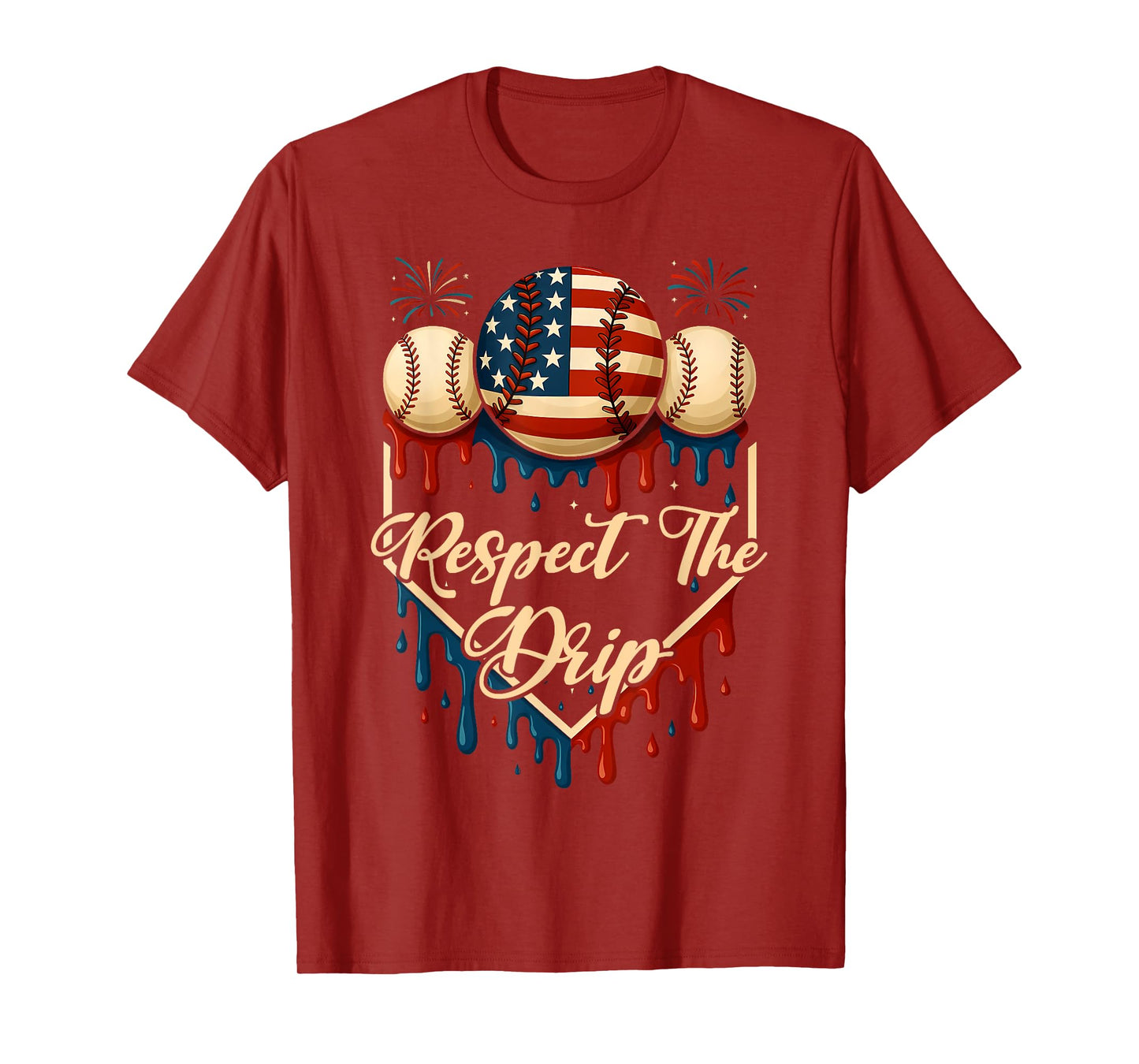 Baseball Ice Cream Dripping 4th of July Respect The Drip T-Shirt