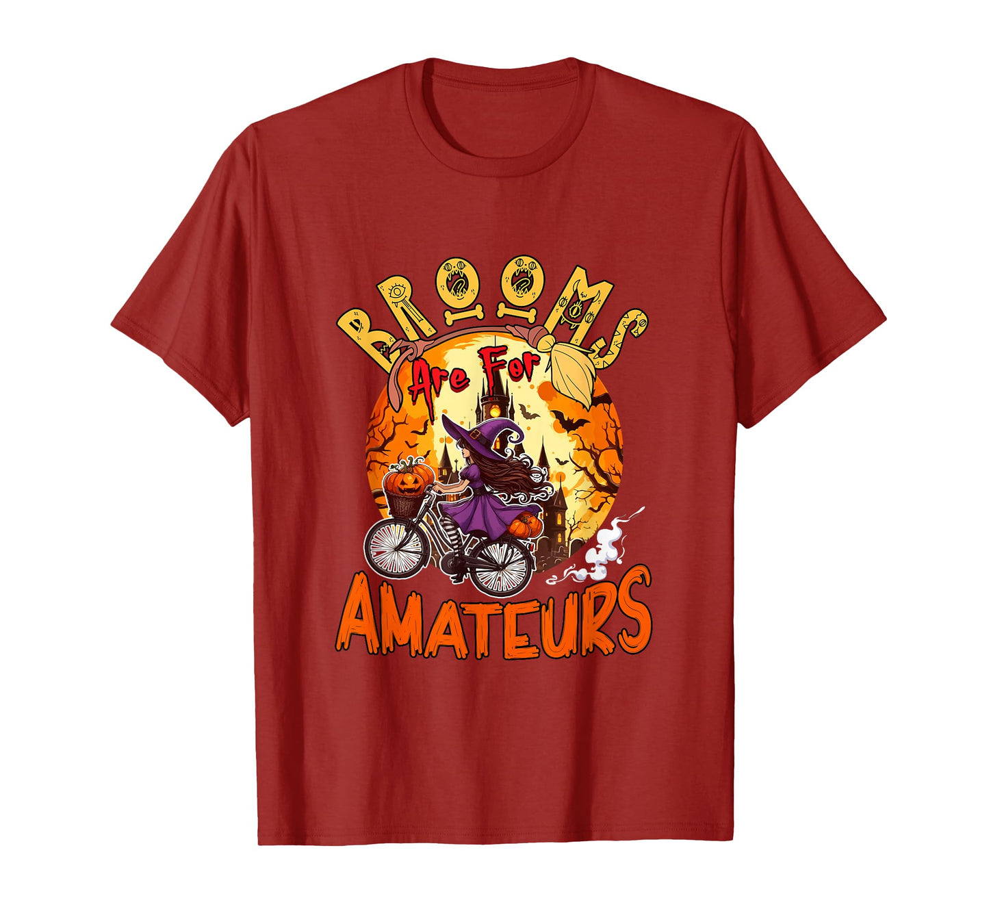 Brooms are for Amateurs Halloween Witch Riding Bicycle T-Shirt