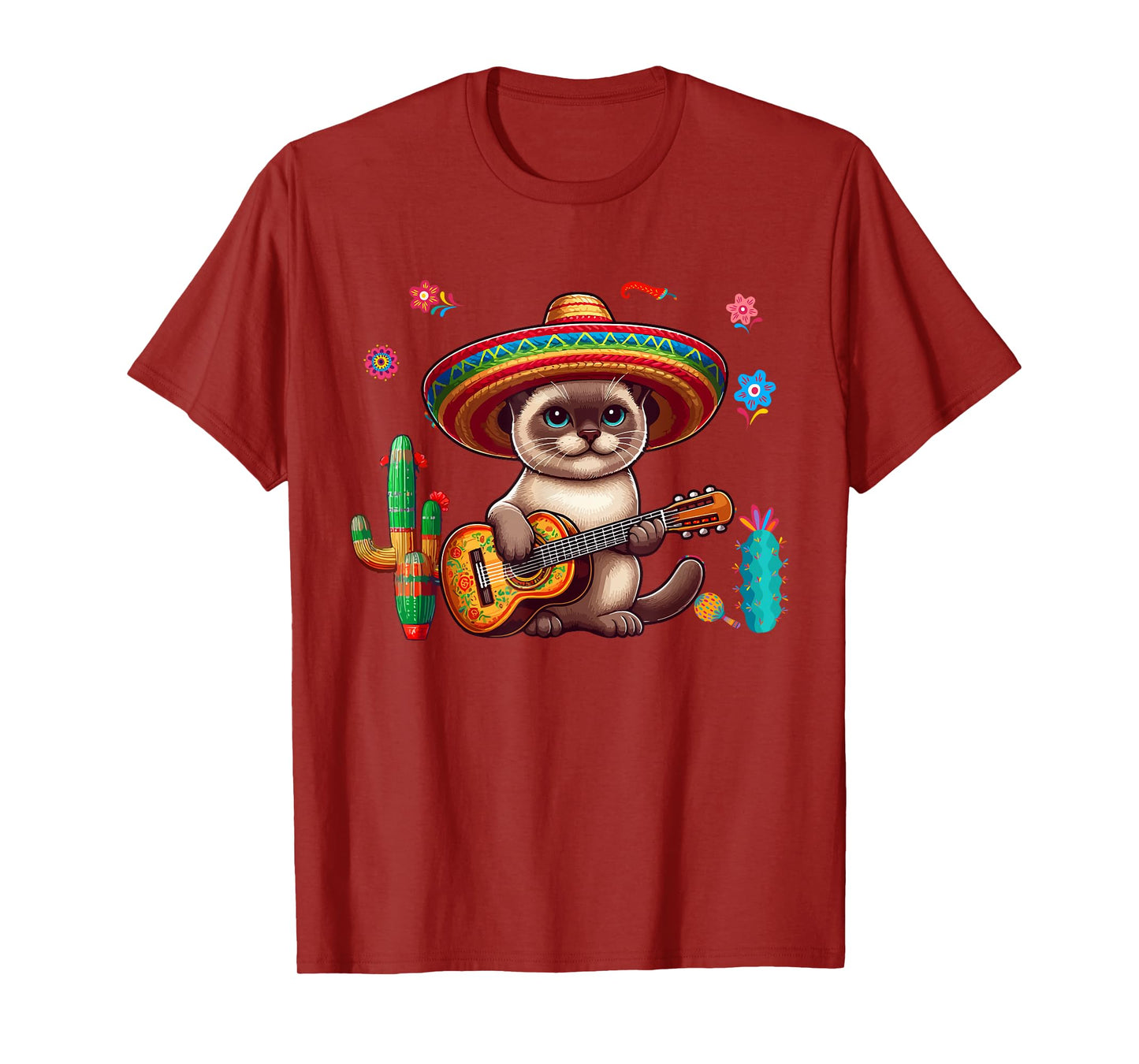 Siamese Cat Sombrero Mexican Guitar Cinco De Mayo Owner Men Women Kids T-Shirt
