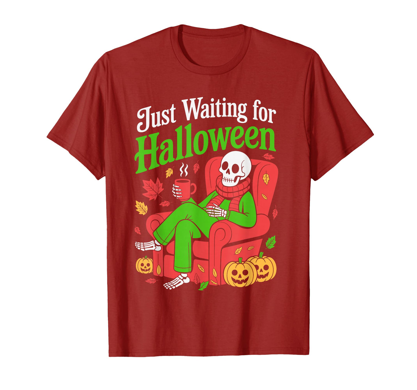 Just Waiting for Halloween Costume Summerween Skeleton Funny T-Shirt