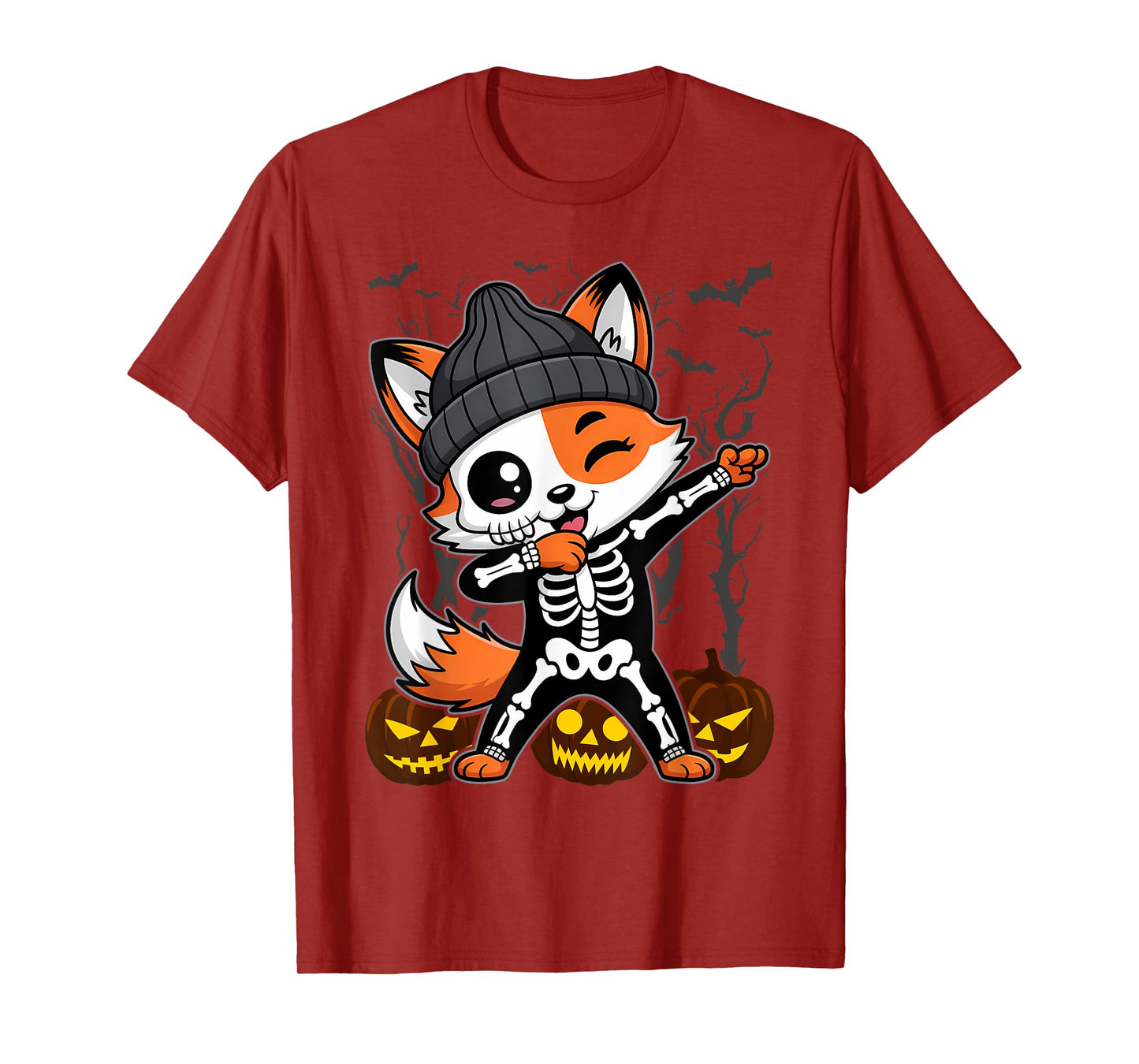 Halloween Skeleton Kids Women Men Fox T-Shirt