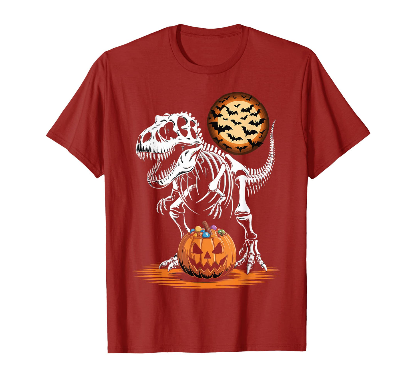 Halloween Dinosaur Skeleton T-Rex Pumpkin Moon Boys T-Shirt