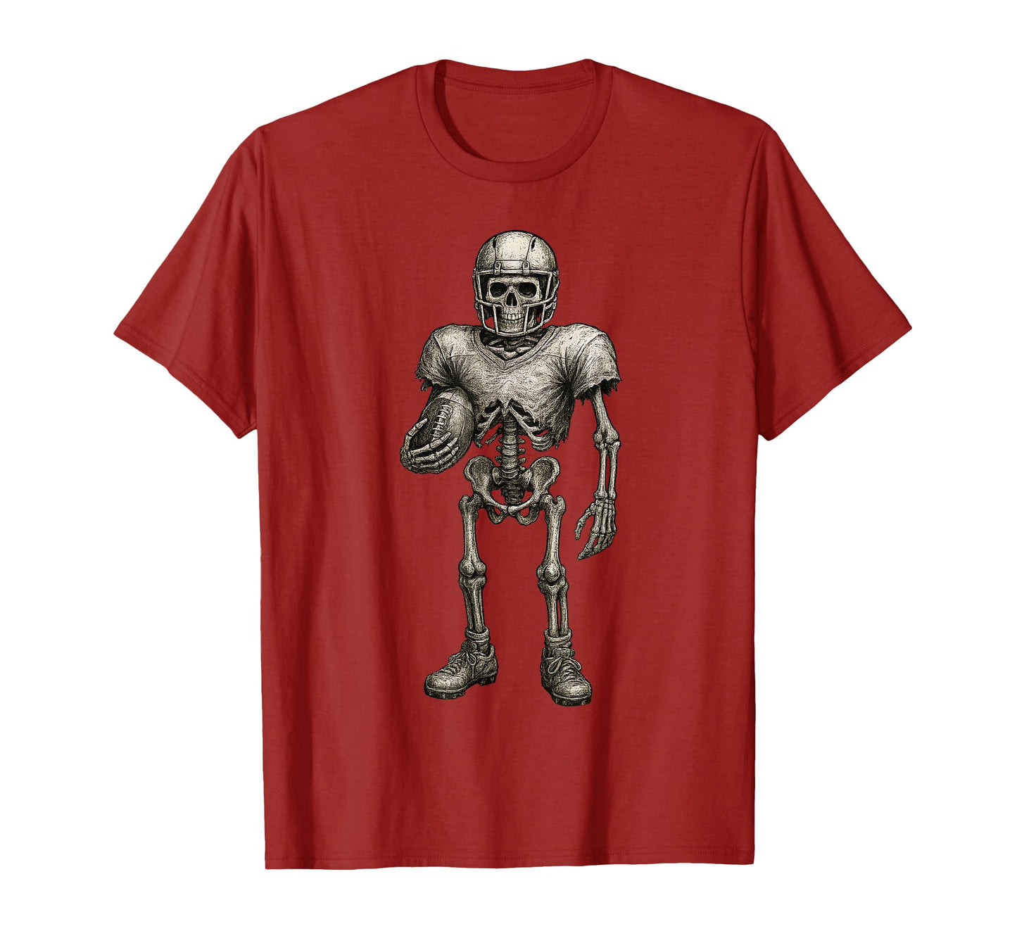 Spooky Skeleton Football Player Art Halloween Sports T-Shirt