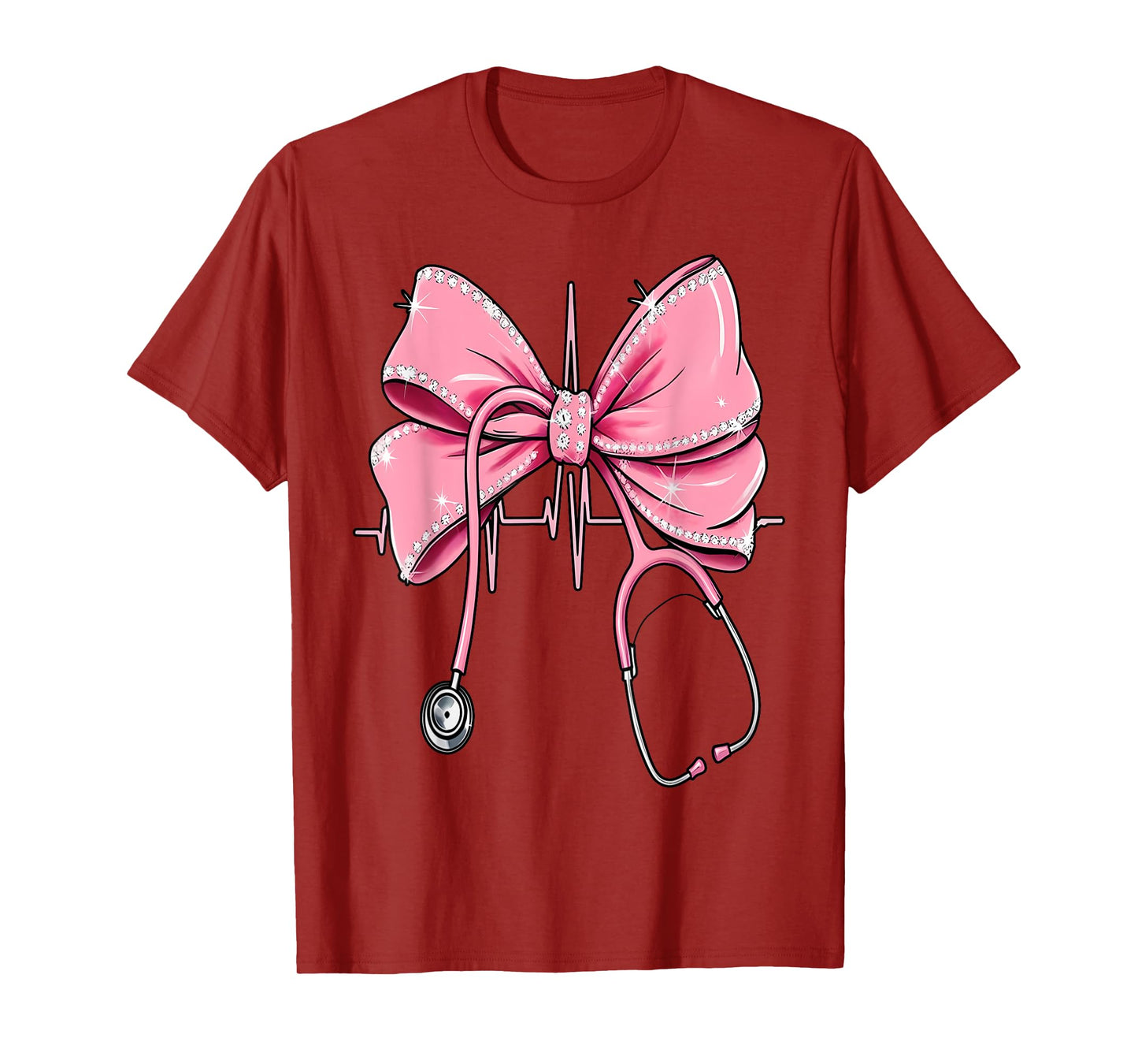 RN Nurse Stethoscope Coquette Bow Heartbeat EKG Nursing T-Shirt