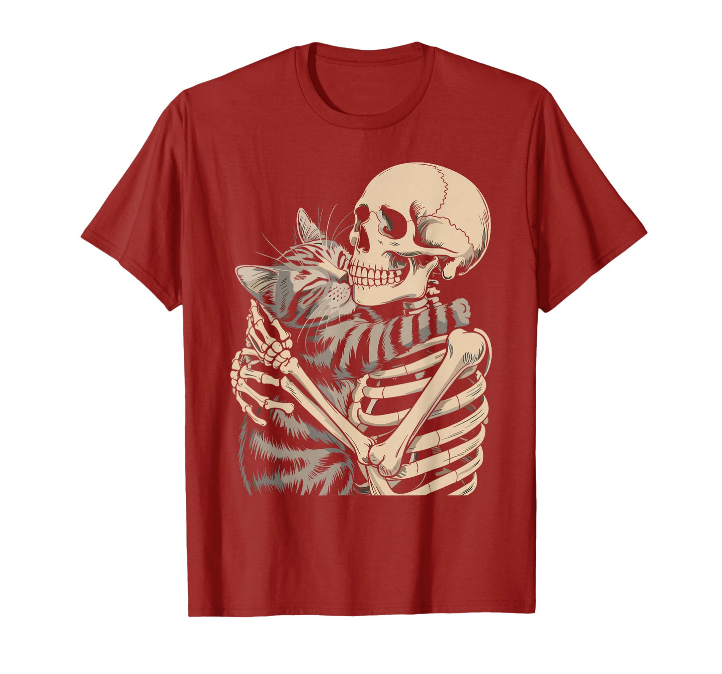 Skeleton Hugging Cat Halloween Cat Lover Cat Mom Dad T-Shirt