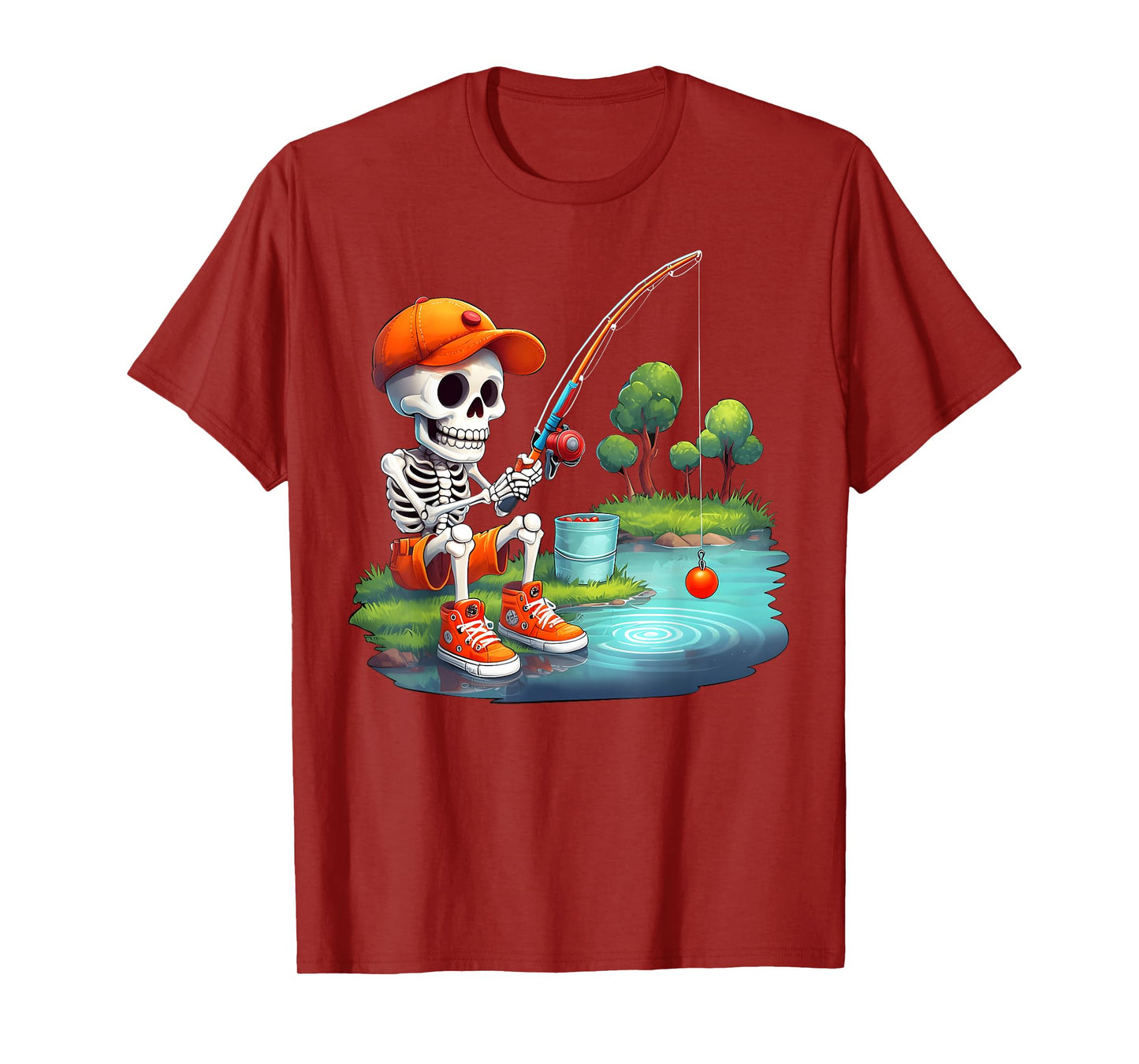 Skeleton Fishing Halloween Costume Funny Fishing Boys Kids T-Shirt
