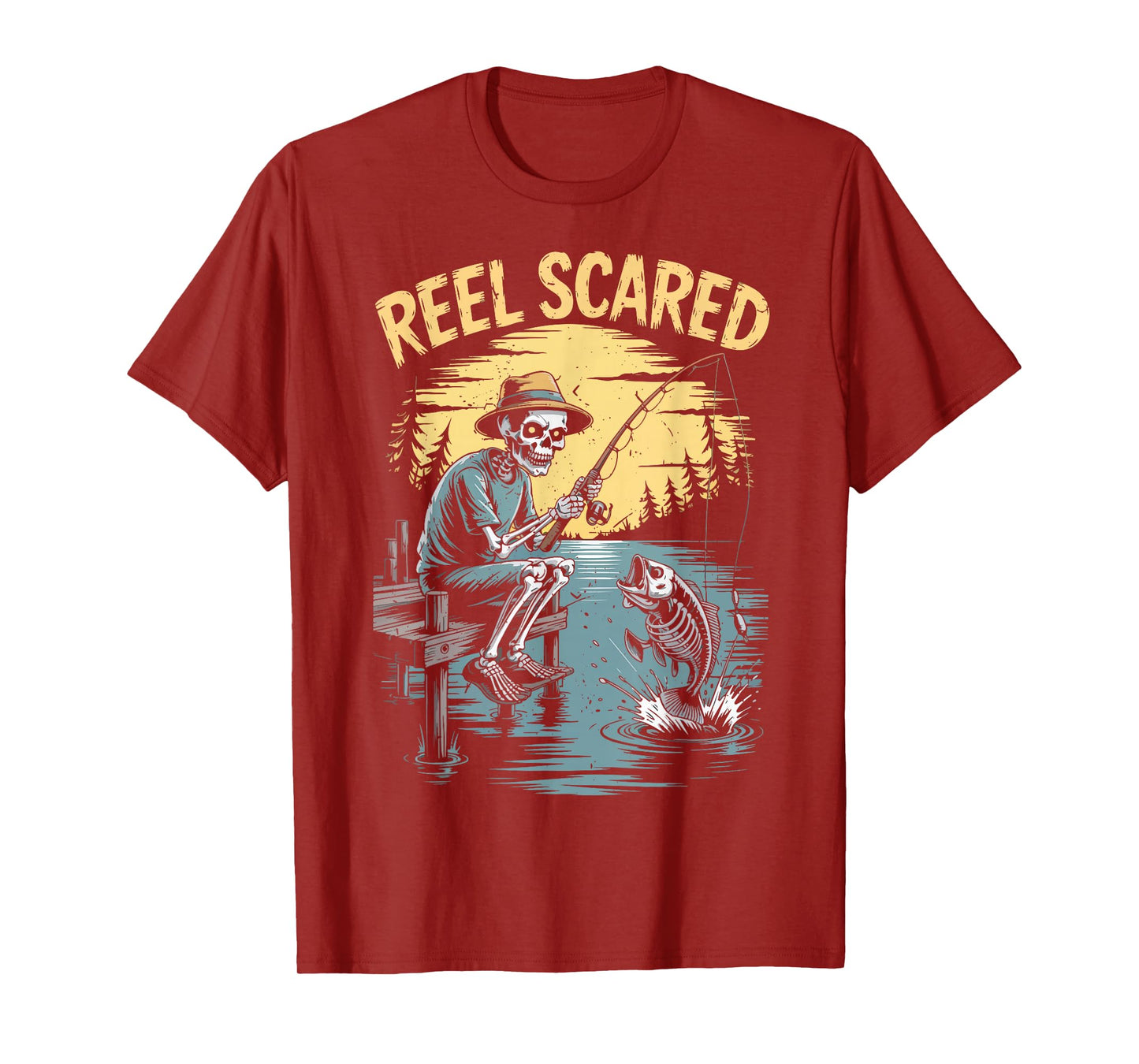 Reel Scared Skeleton Fishing Halloween Costume Fisherman Dad T-Shirt