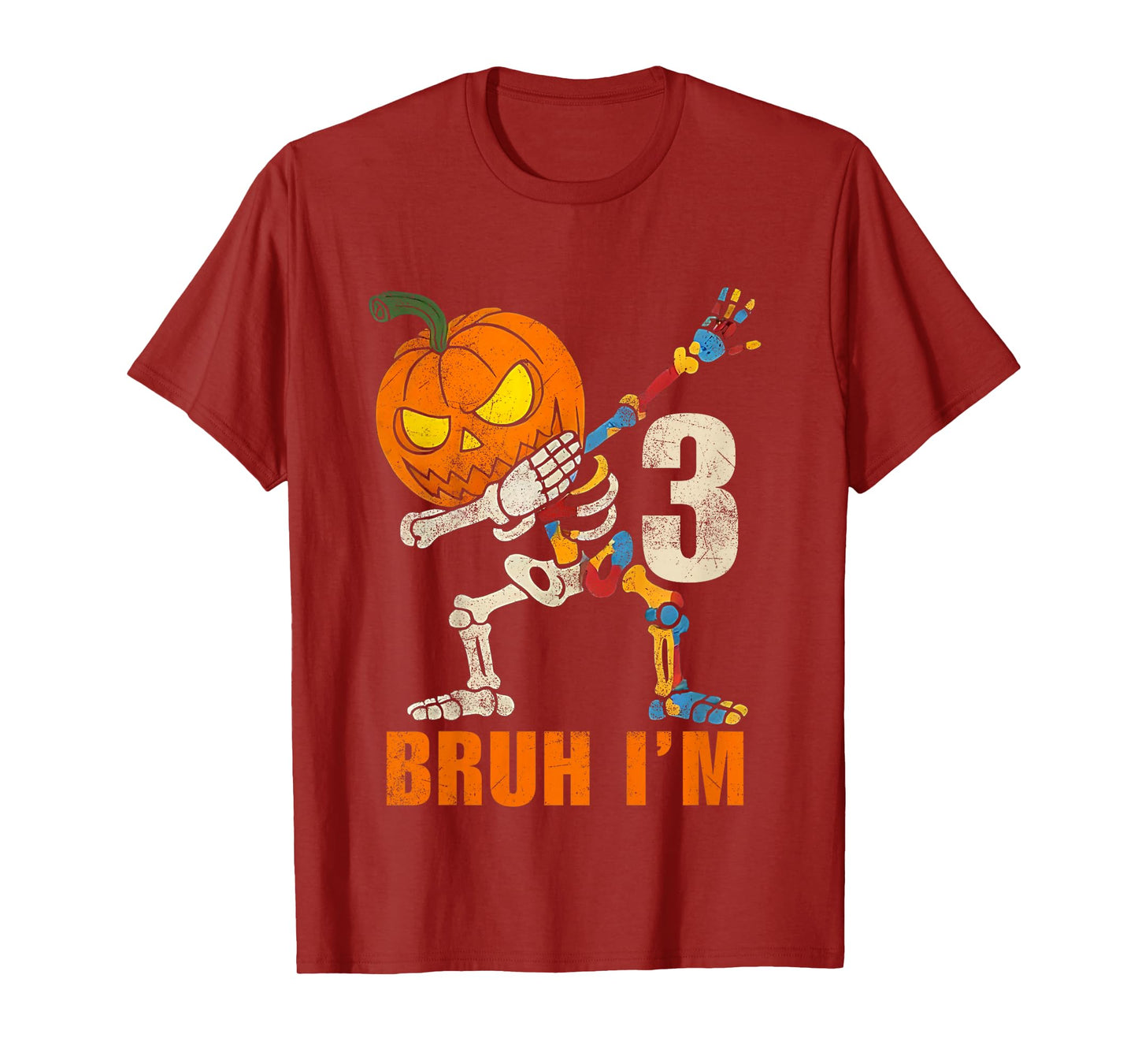 Kids Bruh I’m 3 Skeleton Autism Awareness Dabbing Halloween Boys T-Shirt