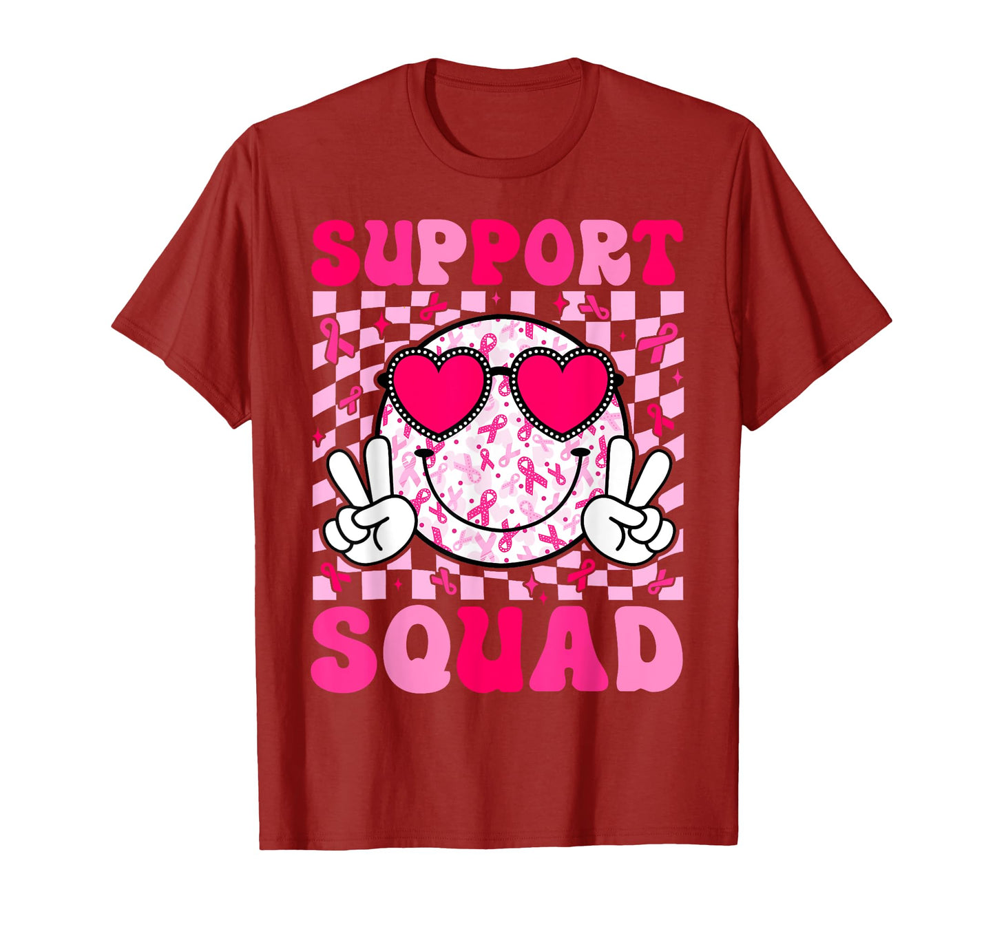 Support Squad Breast Cancer Awareness Pink Ribbon Smile Face T-Shirt