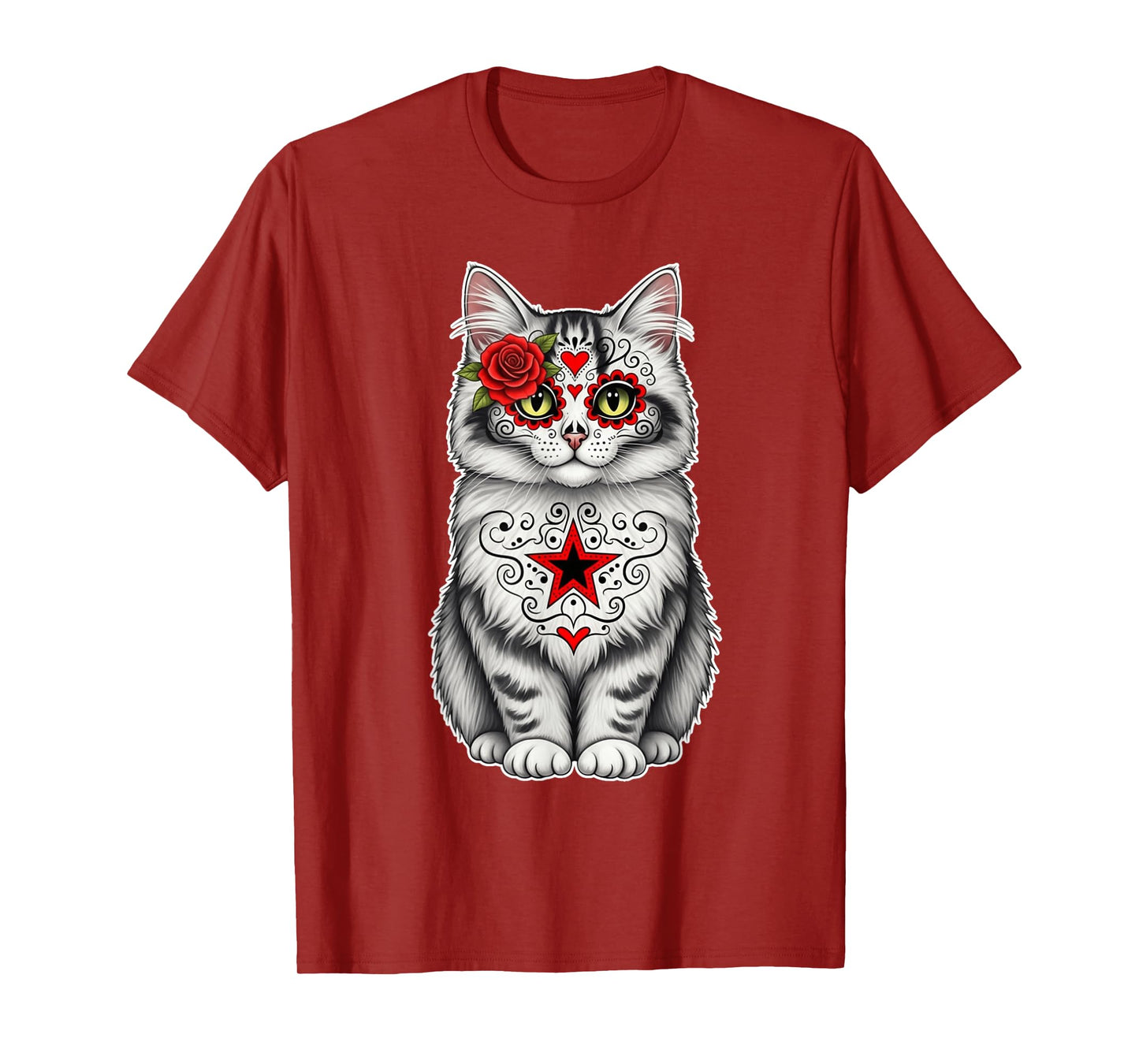 Sugar Skull Cat Halloween Kitten Graphic T-Shirt