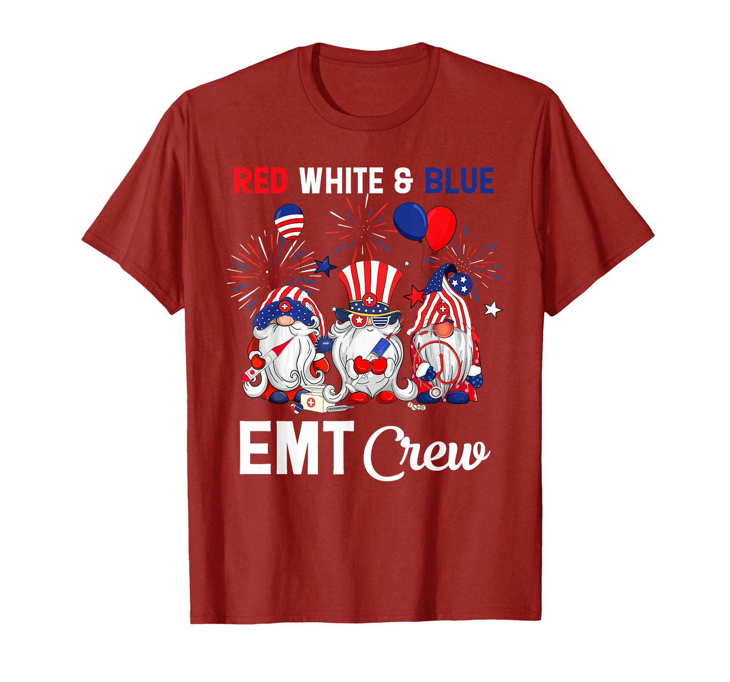 Red White & Blue American EMT Crew 4th Of July T-Shirt for Women Men