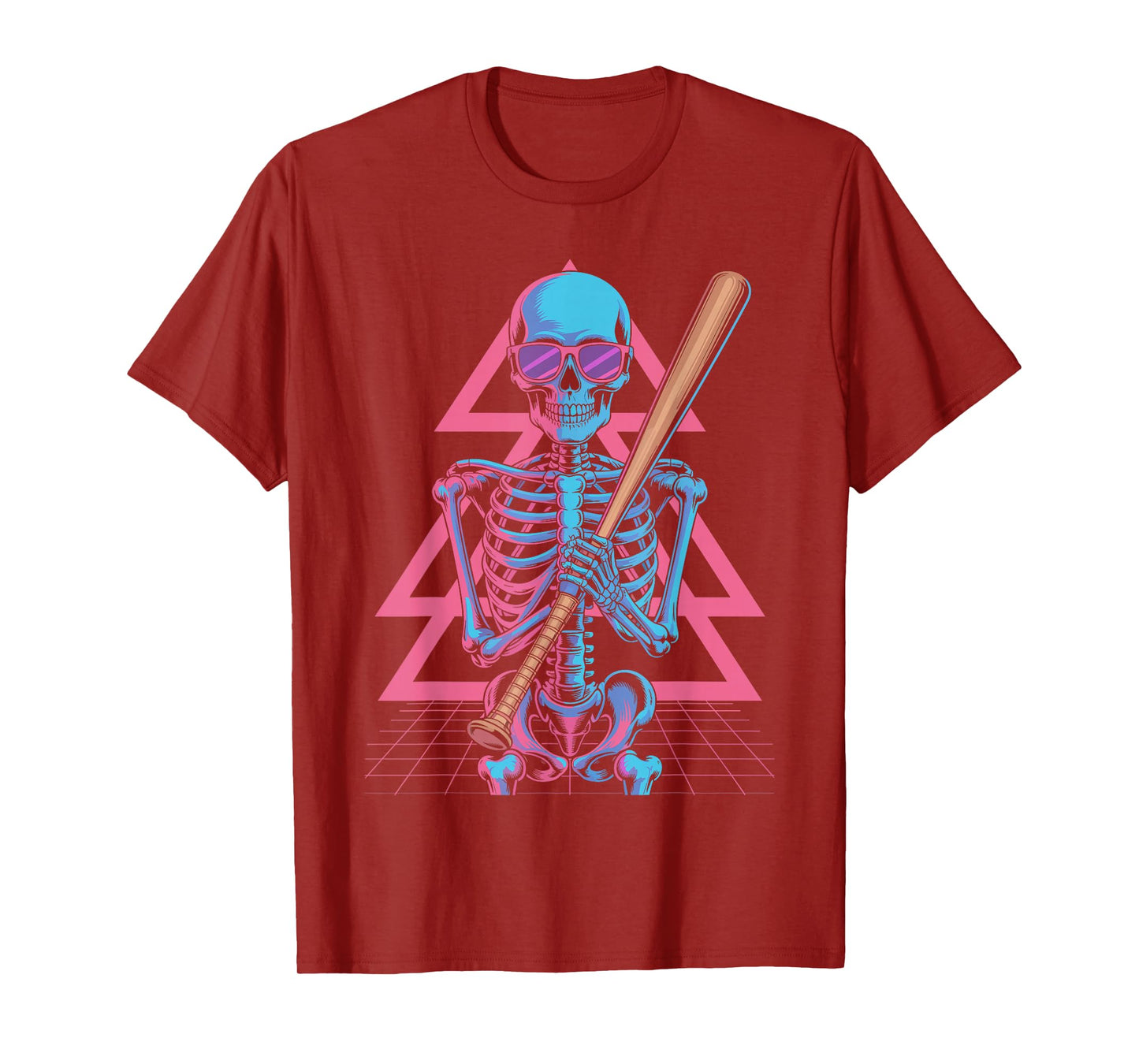 Retro 80s Skeleton Baseball Graphic Synthwave T-Shirt