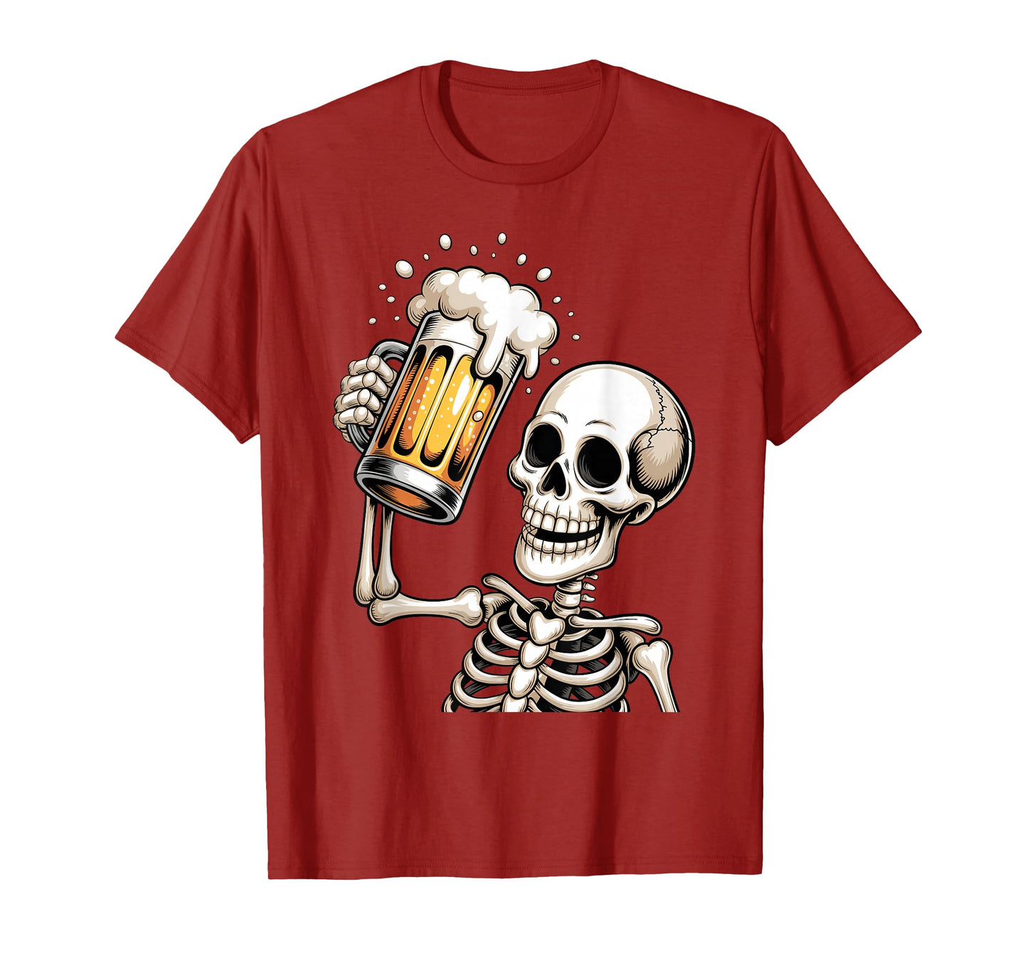 Creepy Skull Skeleton Drinking Beer Funny Halloween Costume T-Shirt
