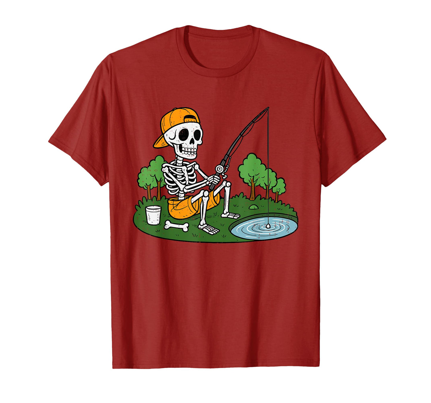 Skeleton Fishing Halloween Spooky Fisherman Fish Men Boys T-Shirt