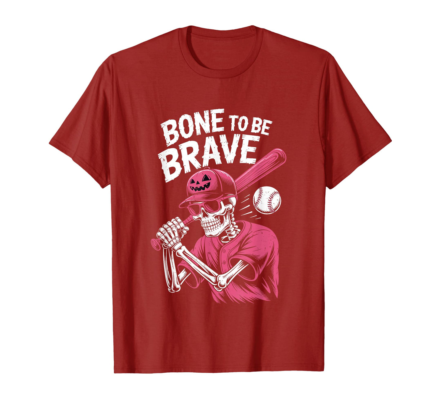 Baseball Skeleton Fighter Halloween Breast Cancer Awareness T-Shirt