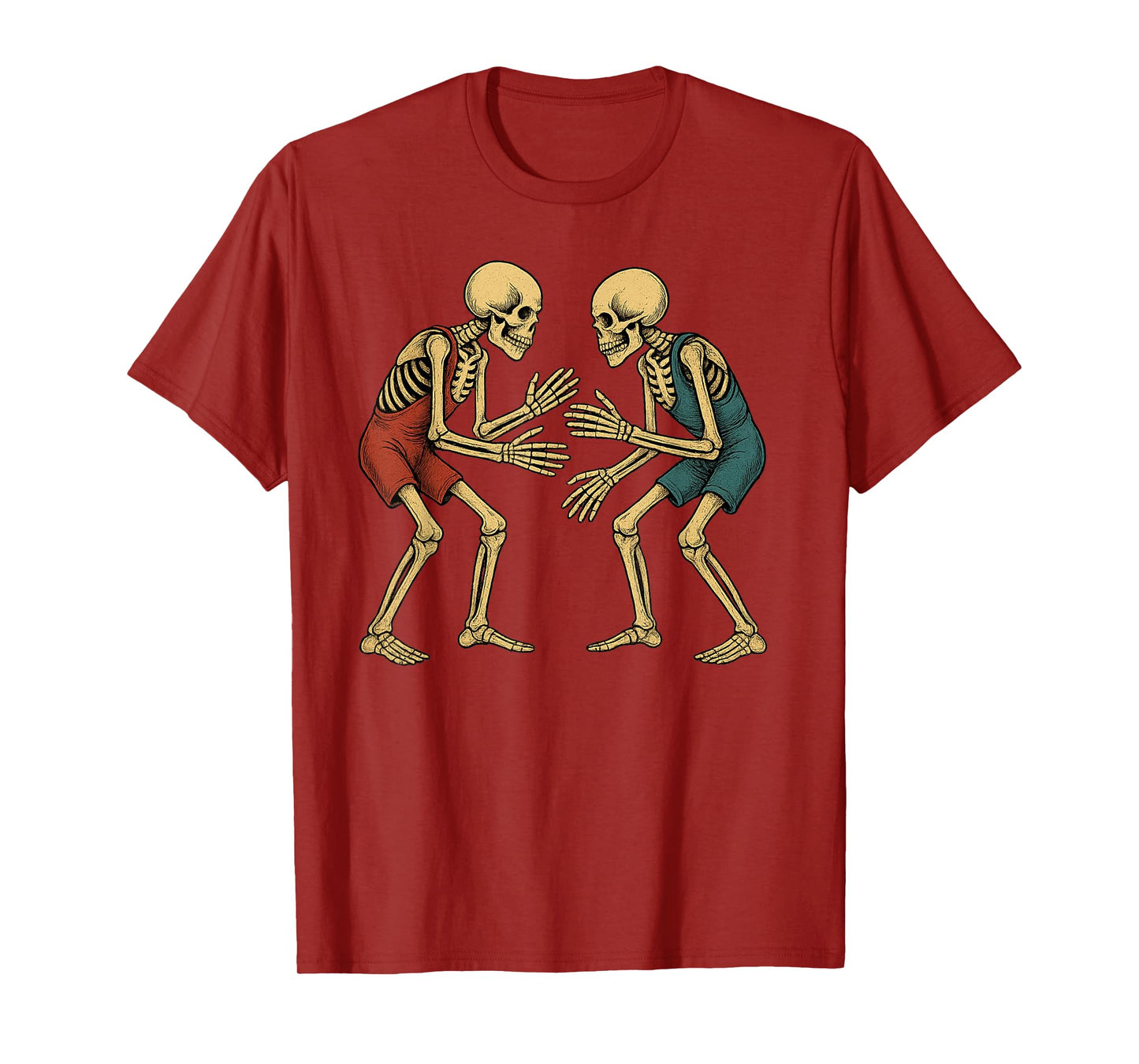 Halloween Skeleton Wrestlers Funny Spooky Wrestling Sports T-Shirt